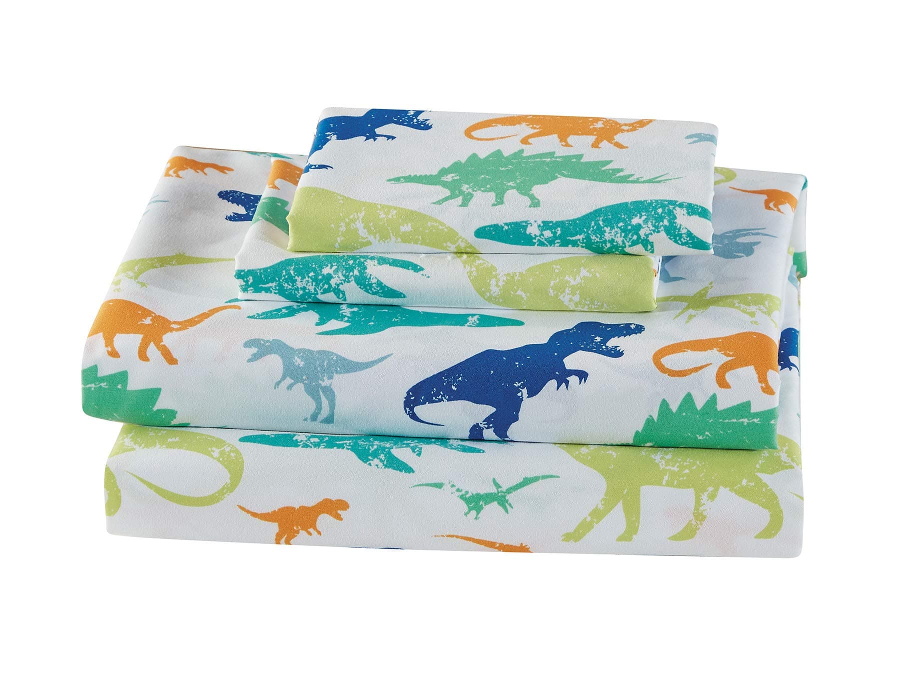 Luxury Home Collection Kids 4 Piece Full Sheet Set Dinosaur White Blue Green Orange #DinoGreen (Full Sheet)