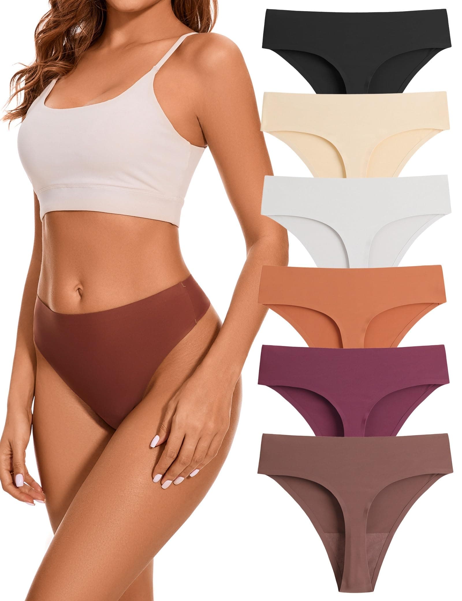 High Waisted Seamless Thongs for Women No Show Thong Breathable Panties Comfortable Underwear 6 Pack