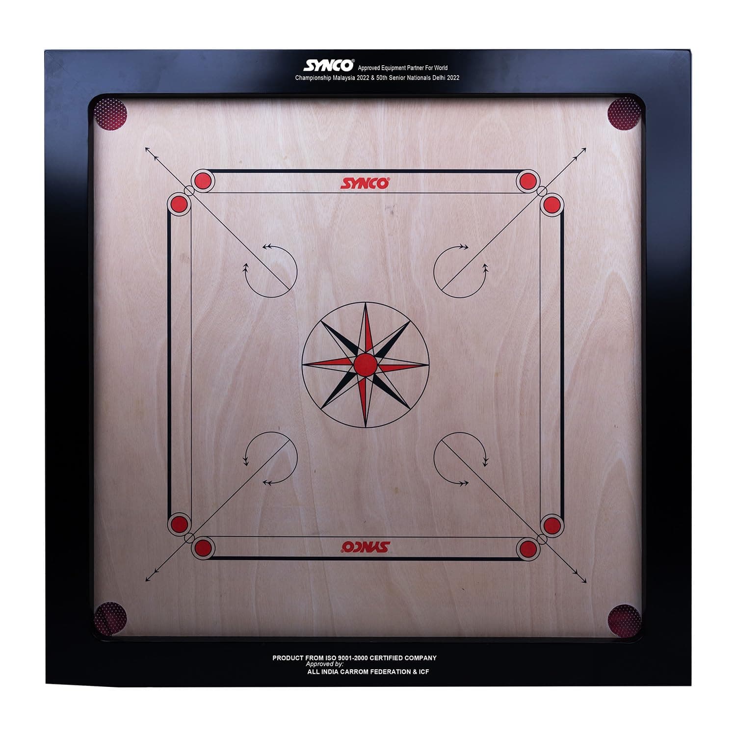 Synco Chakri Carrom Board 36 inch | Pro Trainer Board for Amateurs | Large Full Size | 4mm Surface Thickness | Premiuim Vachellia Wood | Includes Coins, Strikers and Boric Powder
