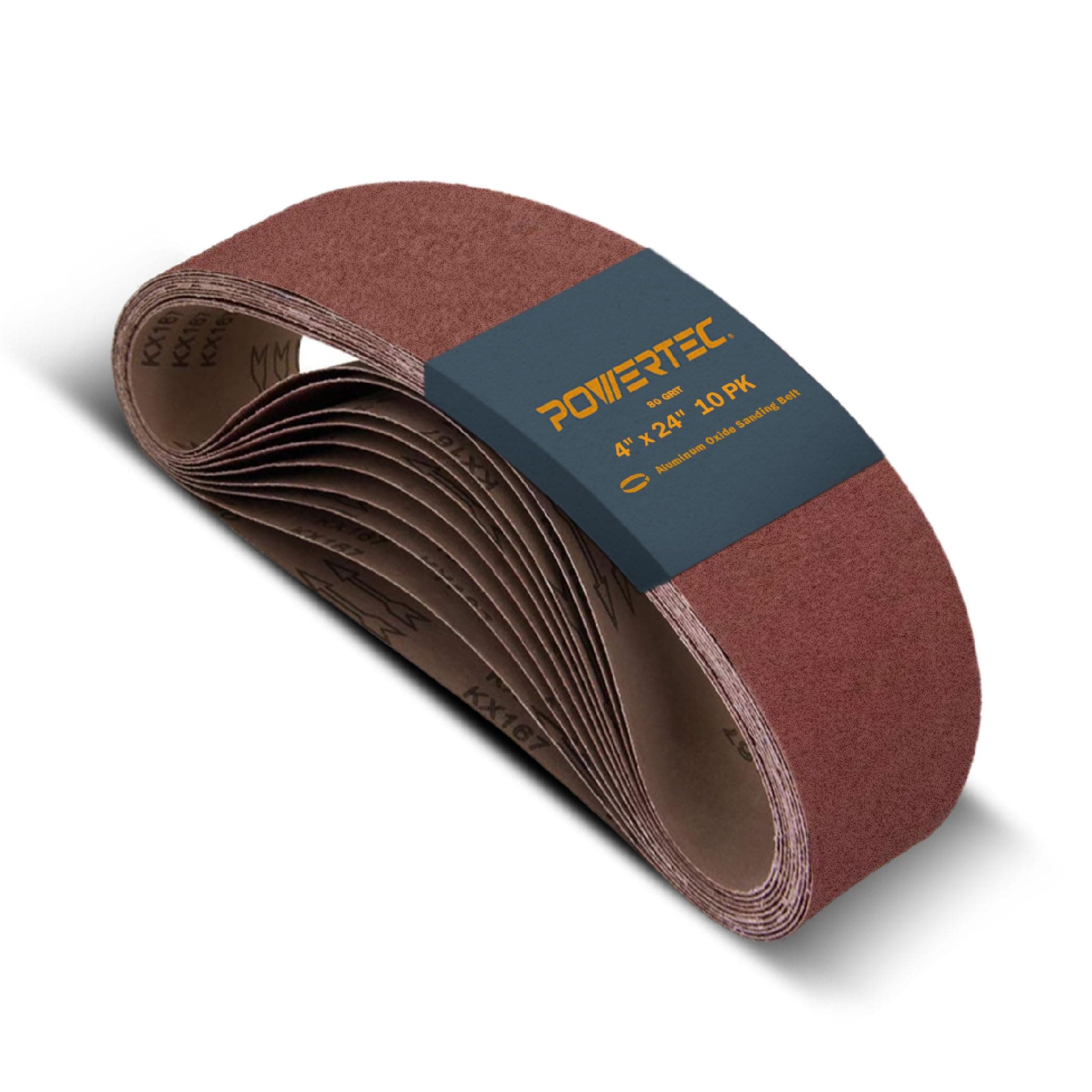 POWERTEC 4 x 24 Inch Sanding Belts, 10 PK, 80 Grit, 4x24 Belt Sander Sanding Belts Assortment, Aluminum Oxide Sandpaper for Oscillating Belt Sander, Woodworking, Metalworking (110090)