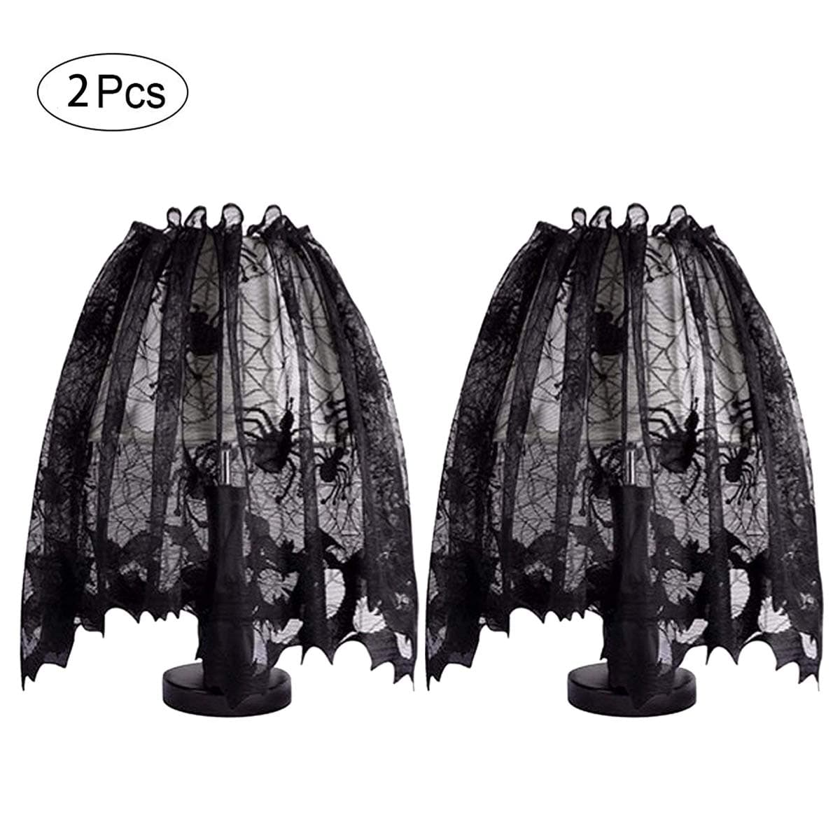 Burlife 2 Pieces Halloween Lamp Shade Cover Black, Halloween Light Shade, Lamp Shade Topper Lace Spider Web Lampshades Cover Scarf Halloween Scary Themed Party Decoration, 20" x 60"