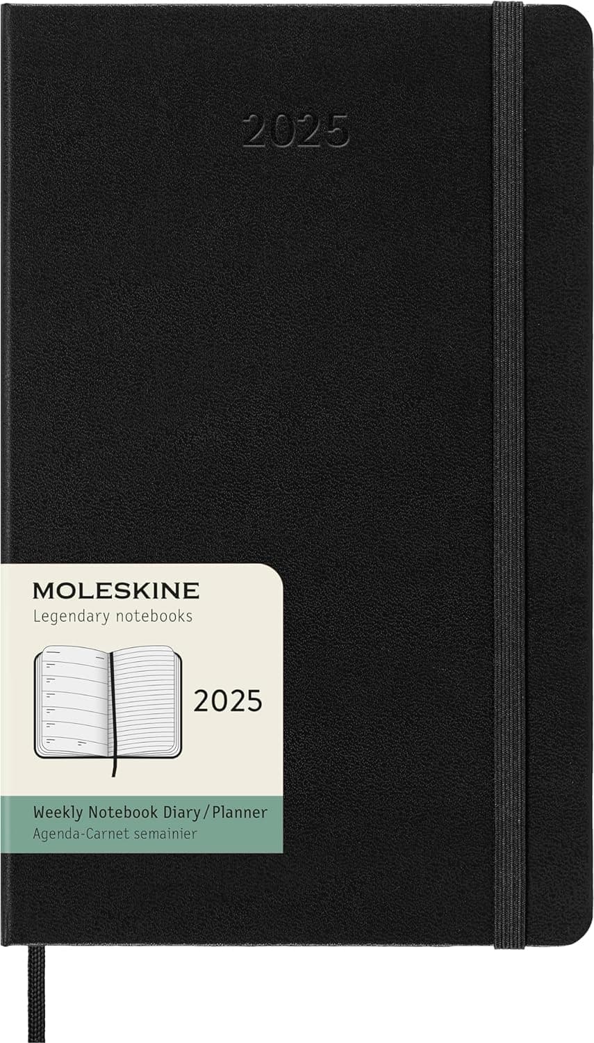 Classic 12 Month 2025 Weekly Planner, Hard Cover, Large (5" x 8.25"), Black, 144 pages