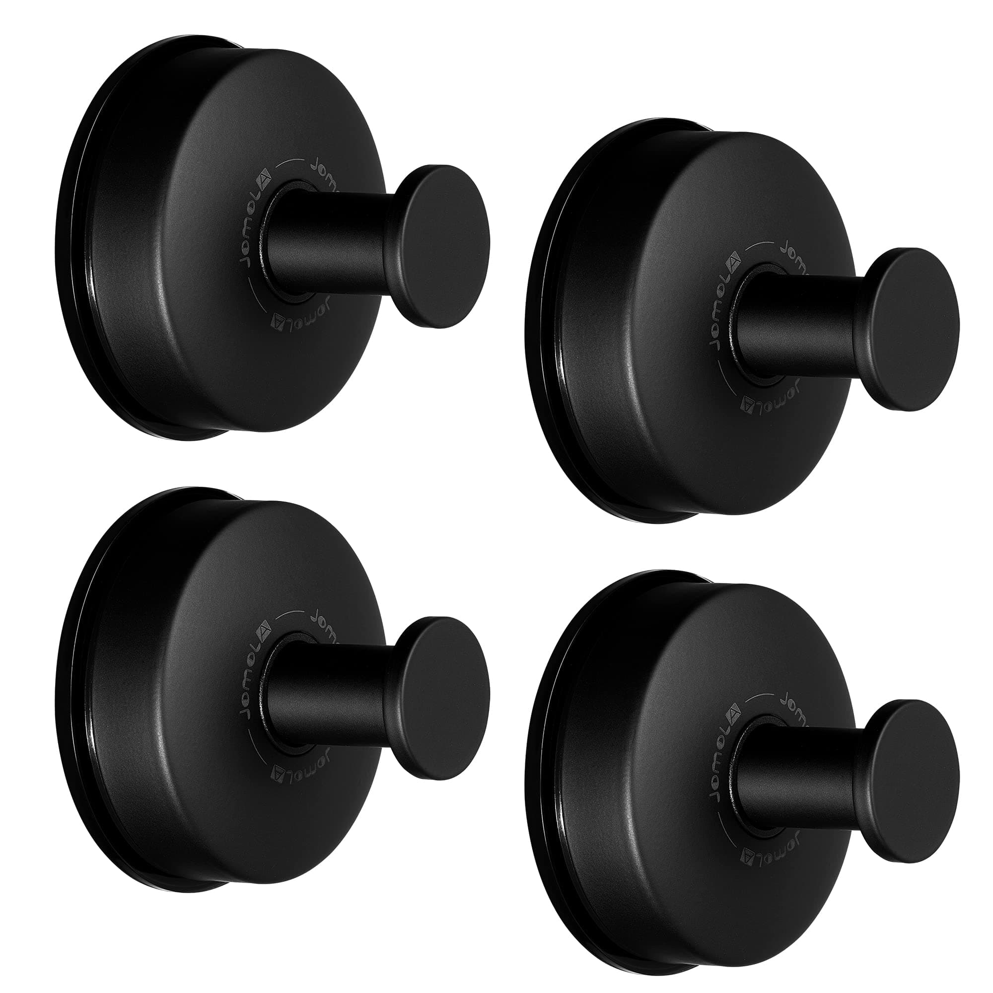 JOMOLA Suction Cup Hook Stainless Steel Bathroom Towel Holder Utility Shower Hooks Hanger for Towel Storage Kitchen Organizer for Towel Hook, Matte Black, 4PCS