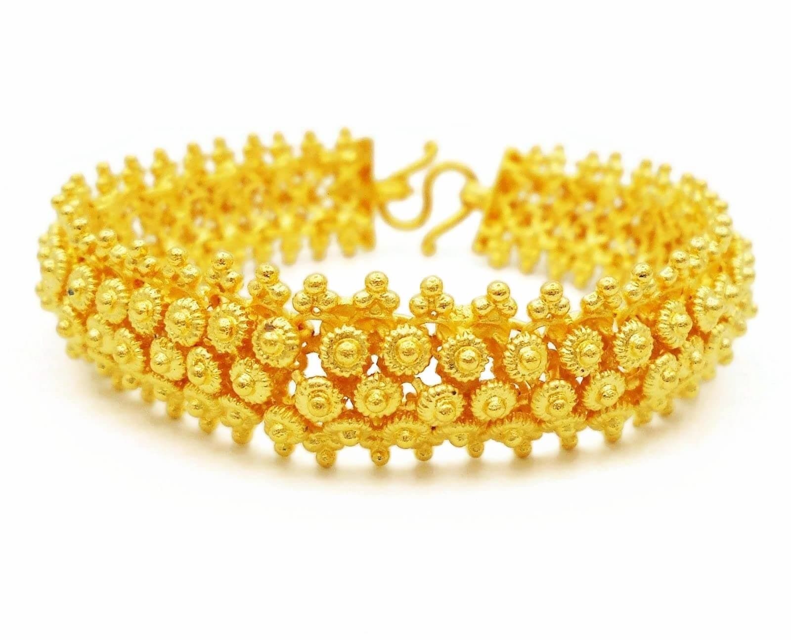 Pikun Flower Lai Thai Gold Plated Bangle 22k 24k Thai Baht Yellow Gold Filled Bracelet