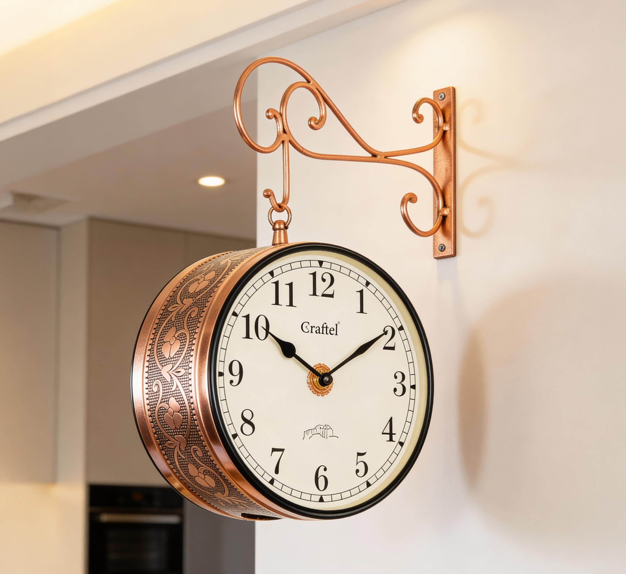 CRAFTEL Metal Analog Double Sided Vintage English Roman Station Wall Clock