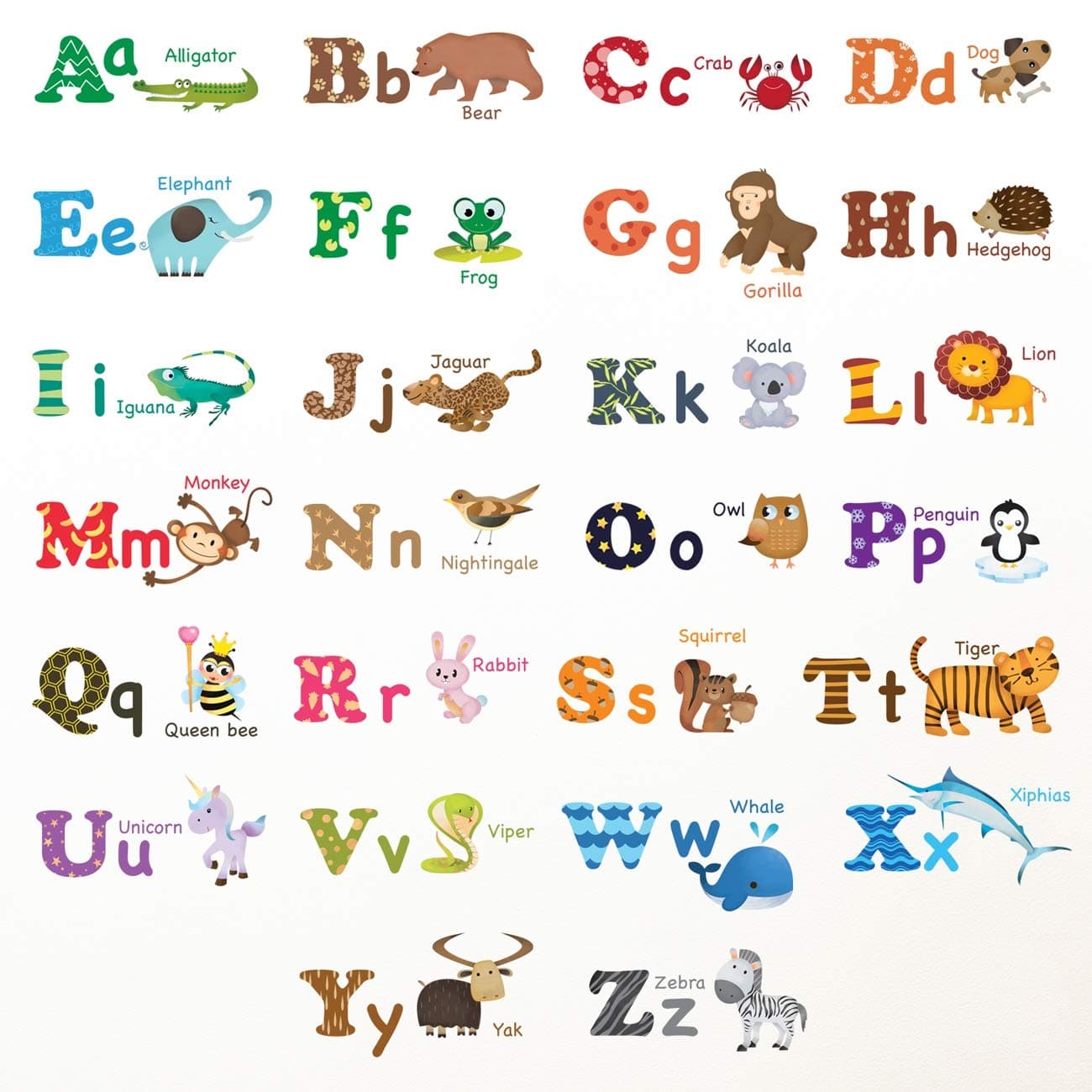 DECOWALL DW-1308 Alphabet ABC and Animals Kids Wall Stickers Wall Decals Peel and Stick Removable Wall Stickers for Kids Nursery Bedroom Living Room (Medium) d?cor