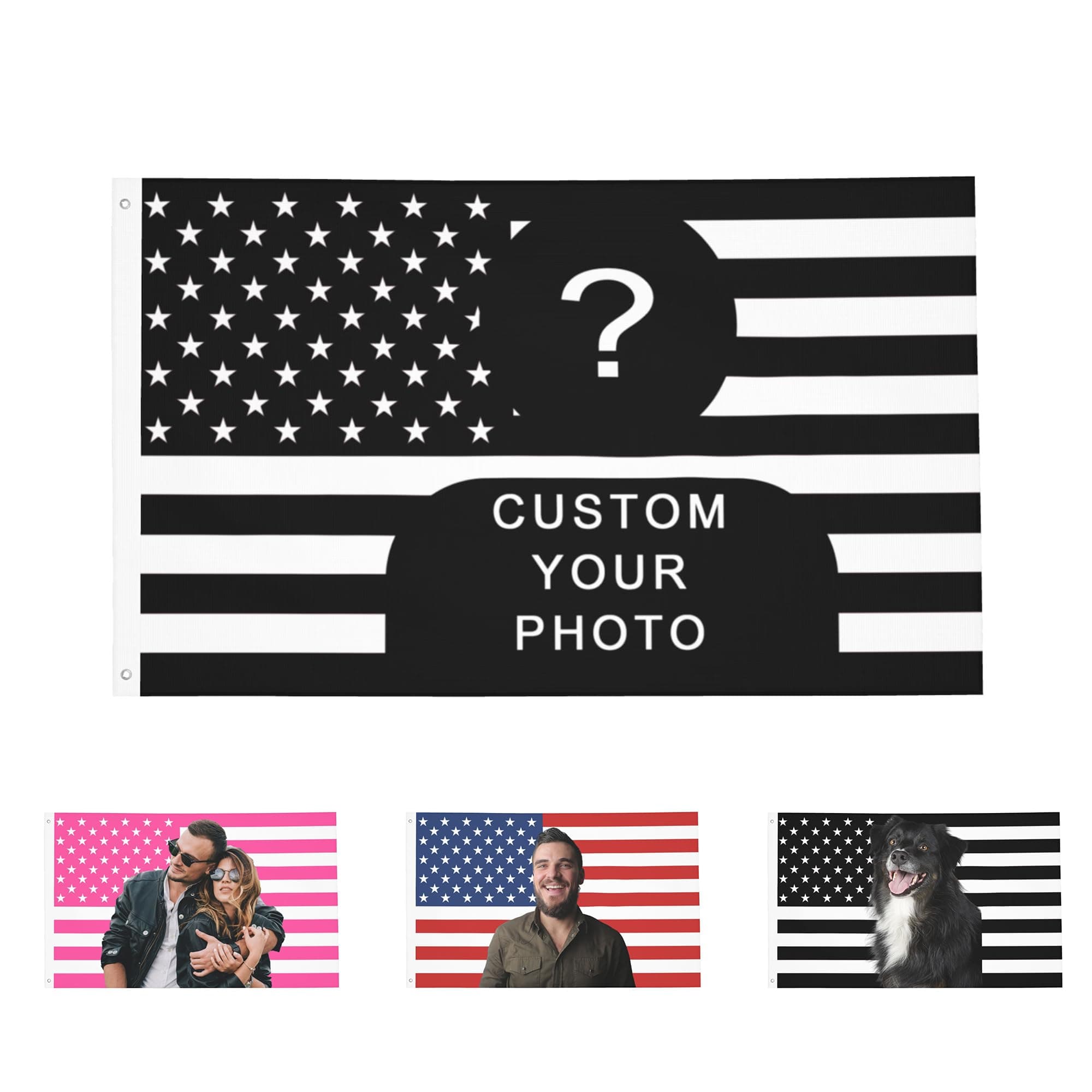 OHORTEB Custom Photo Flag Design Your Own Picture Text Logo Personalized Flag Customizable Image Gifts for Indoor Outdoor Decoration (Black (American), 3X5 FT)