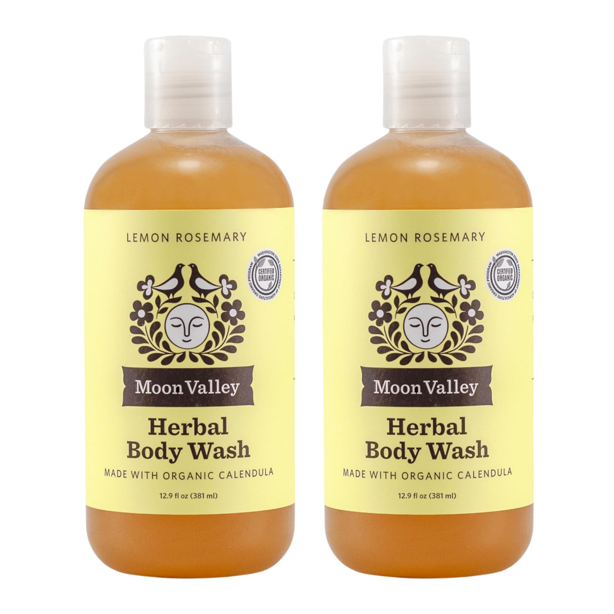Herbal Body Wash, Lemon Rosemary by Moon Valley, All Natural Ingredients, No Parabens, Vegan, Moisturizing Essential Oils, Two Pack