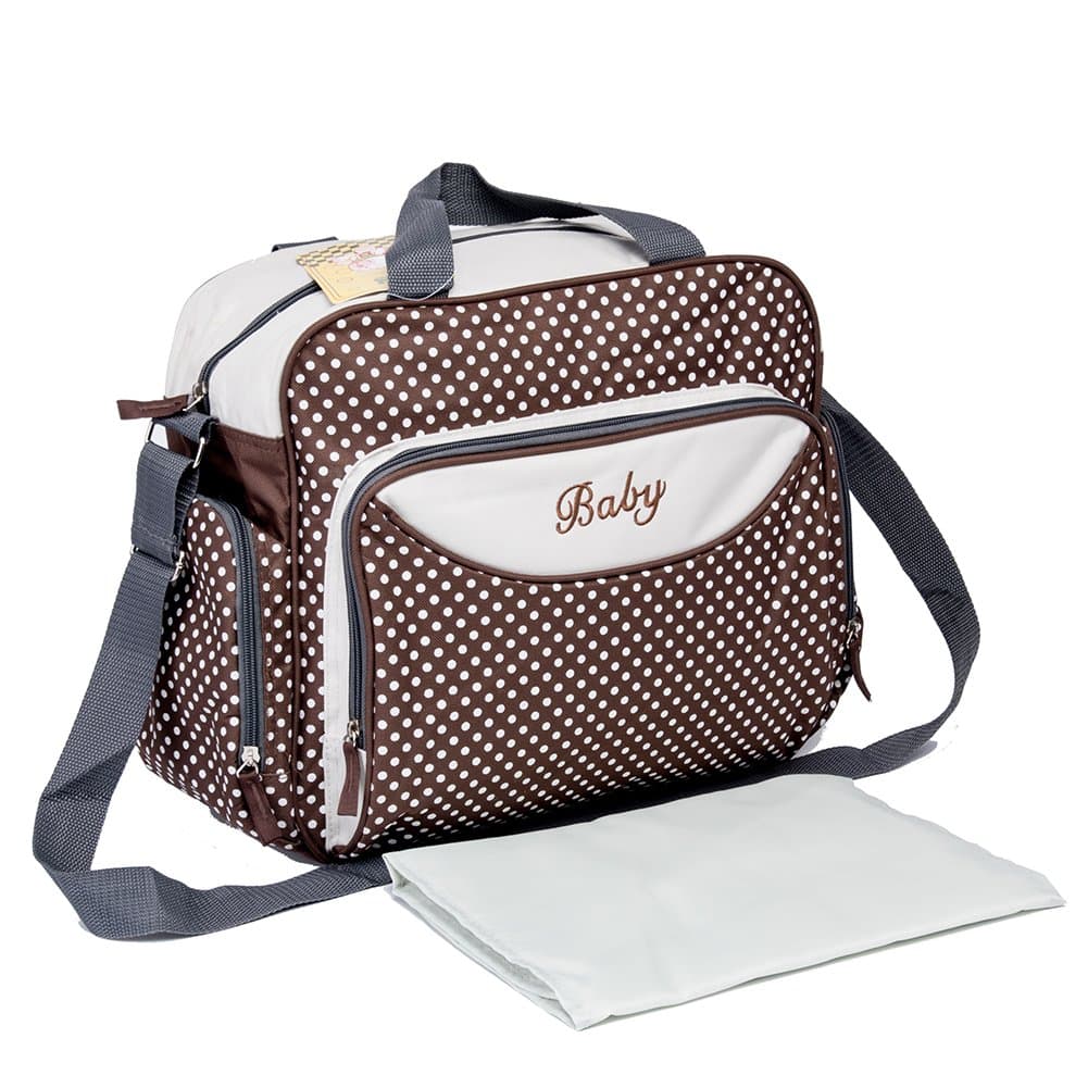 Mom Miya Baby Diaper Bag Nappy Changing Bag Large Capacity Multi Function Waterproof Mummy Handbag Wave Point 3 Color (Brown)