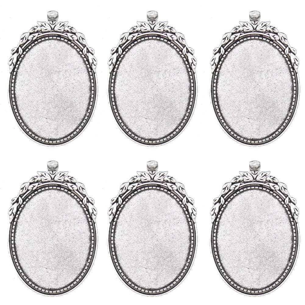30 x 40mm 20 Pcs Antique Silver Oval Bezel Pendant Trays Blanks Cameo Bezel Cabochon Settings Necklace Findings for DIY Jewelry Making