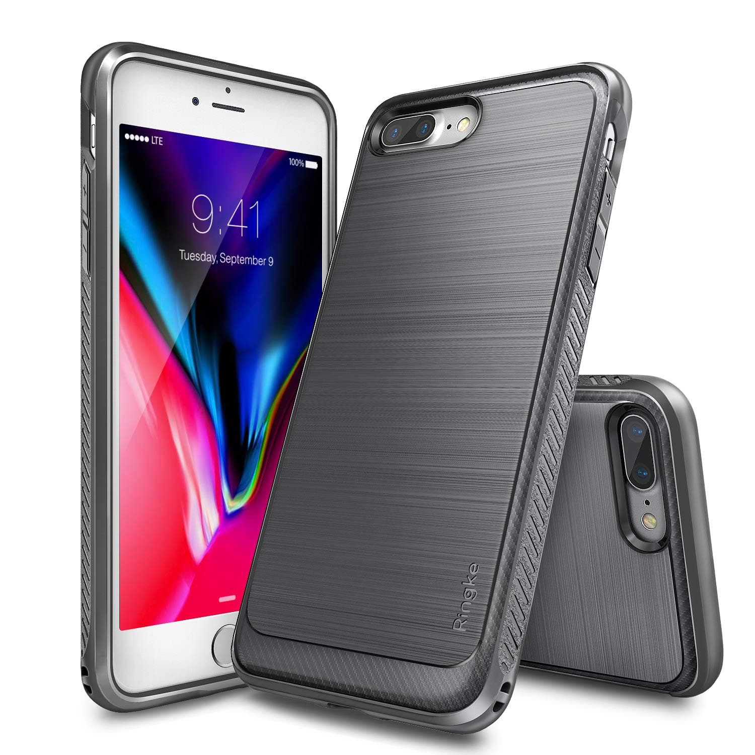 Ringke Onyx Compatible with iPhone 7 Plus, iPhone 8 Plus Case Extreme Tough Brushed Metal Texured Design Cover - Mist Gray