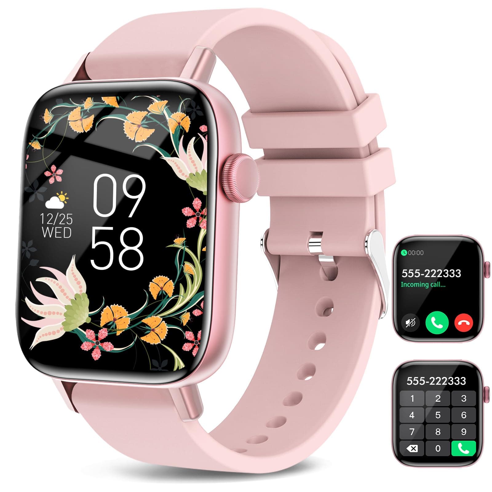 Smart Watch for Android iPhone-Call Receive/Dial/Read Message/AI Control-1.9" HD Screen-IP67 Waterproof Fitness Smartwatch-Blood Pressure/Heart Rate/SpO2/Sleep Monitor (Light Pink)
