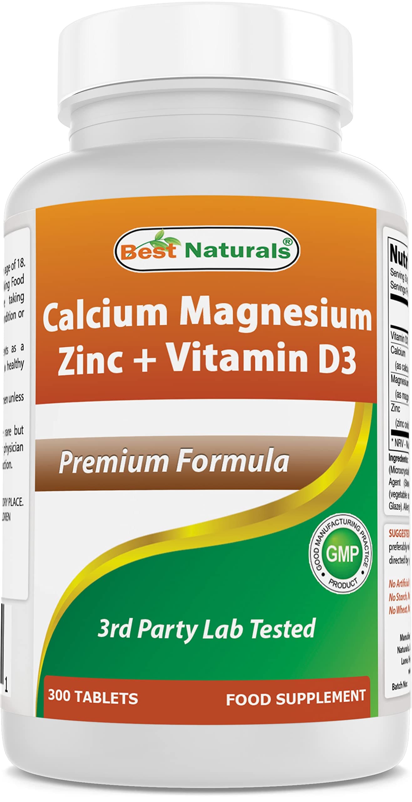 Calcium Magnesium Zinc with Vitamin D3, 300 Tablets - Calcium 1000 mg, Magnesium 400 mg, Zinc 25 mg & D3 600 IU per Serving (3 Tablets)