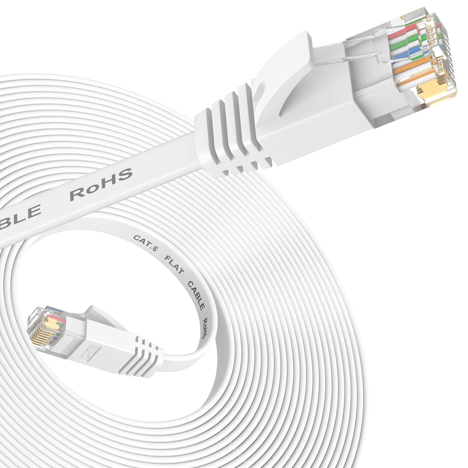 Nixsto Ethernet Cable 5 m, Cat 6 LAN Cable 5 m High Speed Network Cable, Flat Ethernet Cable with RJ45 Connection for Router Modem, Upwards Compatible with Patch Cable Cat 7/Cat 8 White