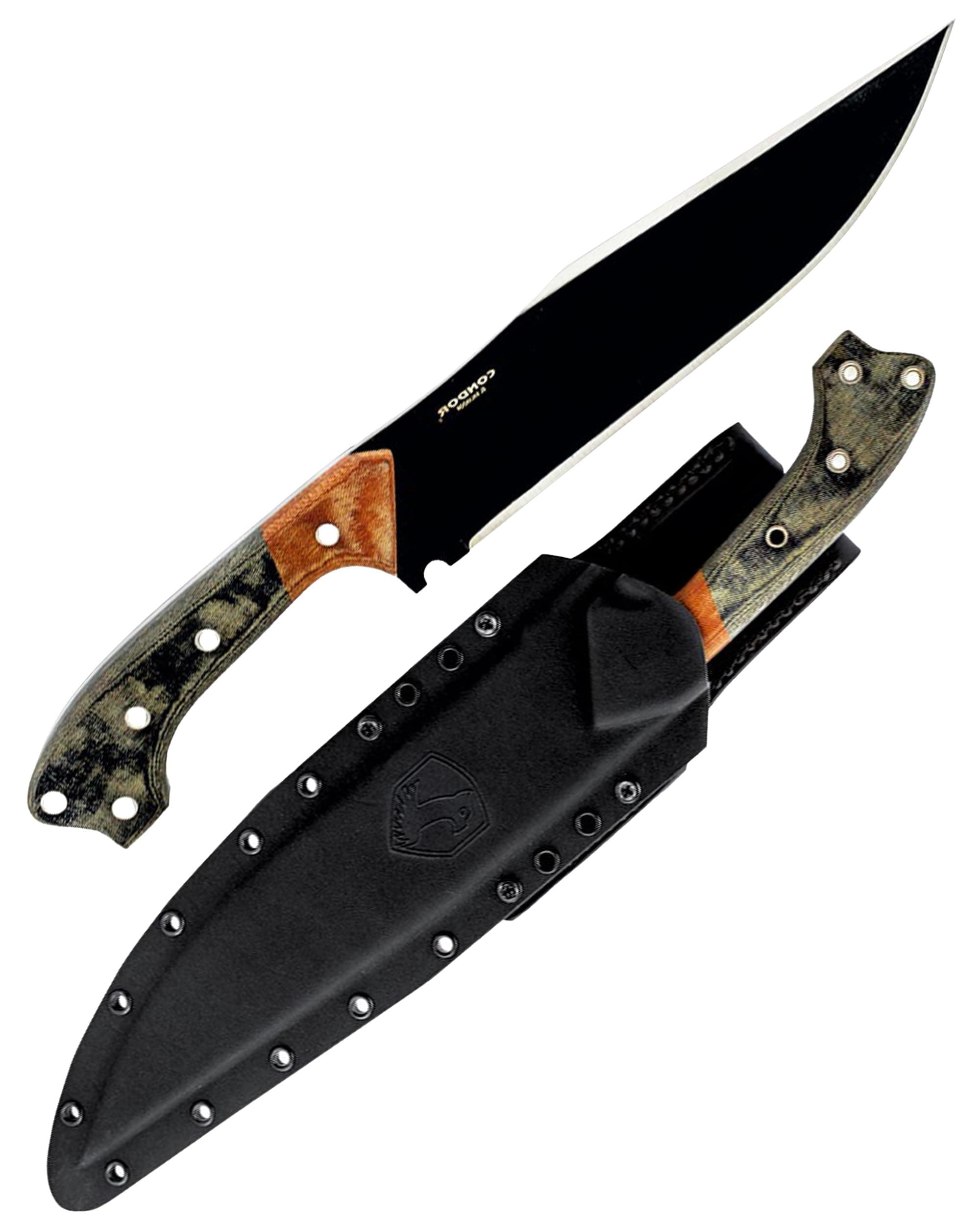 Condor Tool & Knife Atrox Knife | Hunting Knife with Kydex with Leather Belt Loop Sheath | High Carbon Steel Survival Knife with a Micarta Handle | Fixed Blade Tactical Knife | 10.9 in Blade | 29.6oz