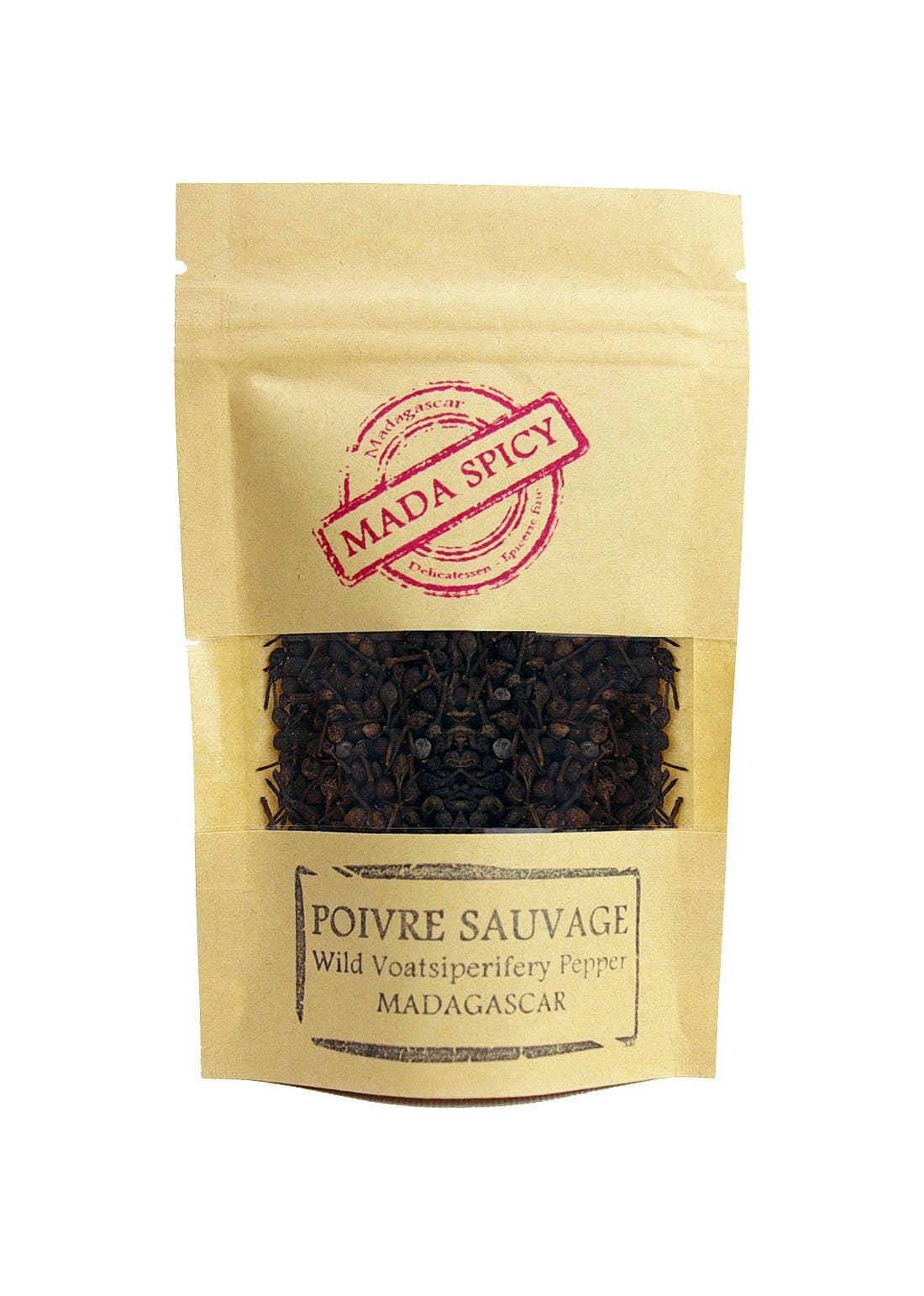 Madagascar wild black peppercorns "voatsiperifery" 2.5oz in eco-friendly zippable bag. Gourmet Quality