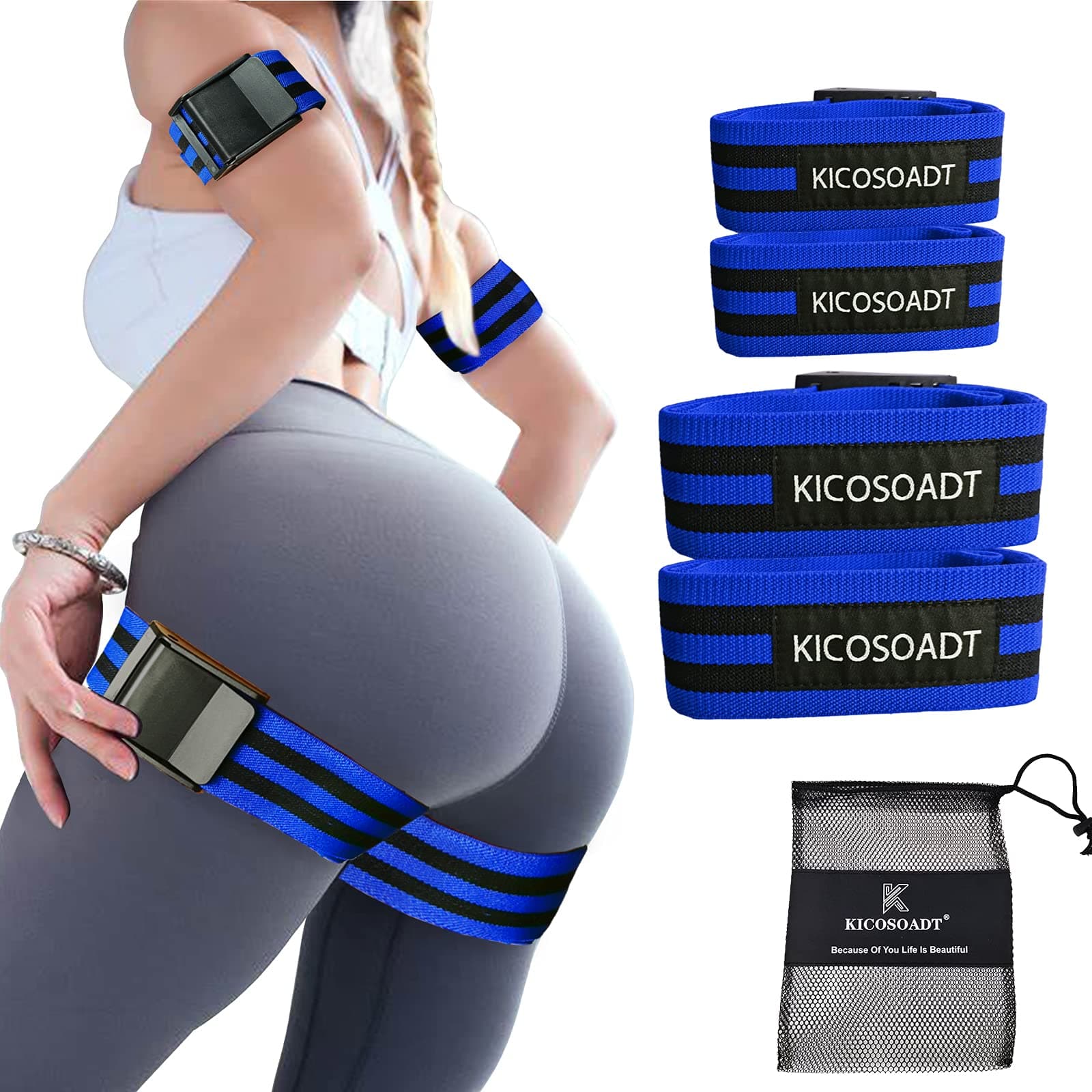 KICOSOADTGlute Bands,Blood Flow Restriction Bands for Women Glutes & Hip Building,Butt Workout Equipment for Women,bfr Bands for Women Glutes,Adjustable bfr Bands for Arms and Legs