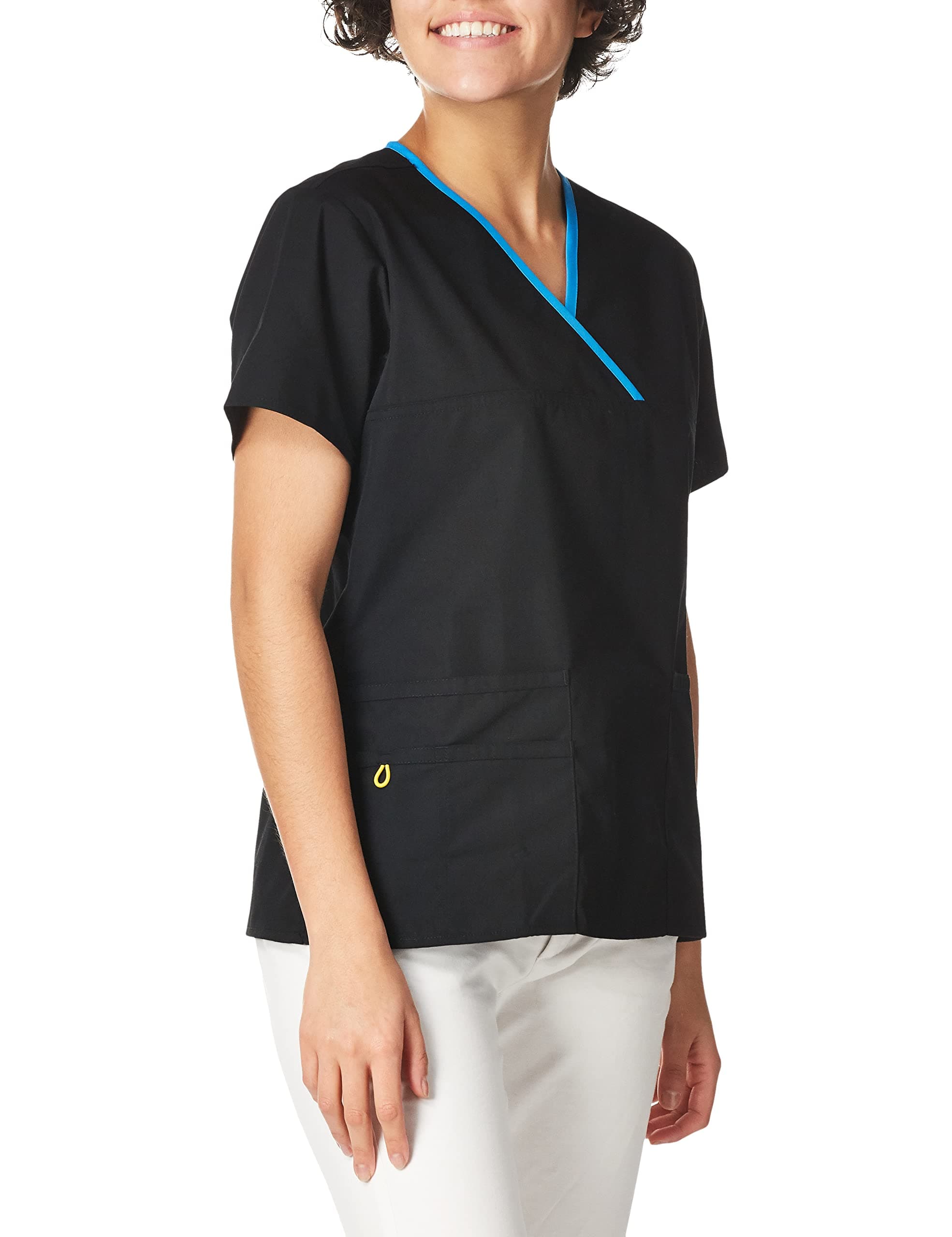 WonderWink Women's Scrubs Charlie 5 Pocket Y-Neck Wrap Top, Black, X-Small