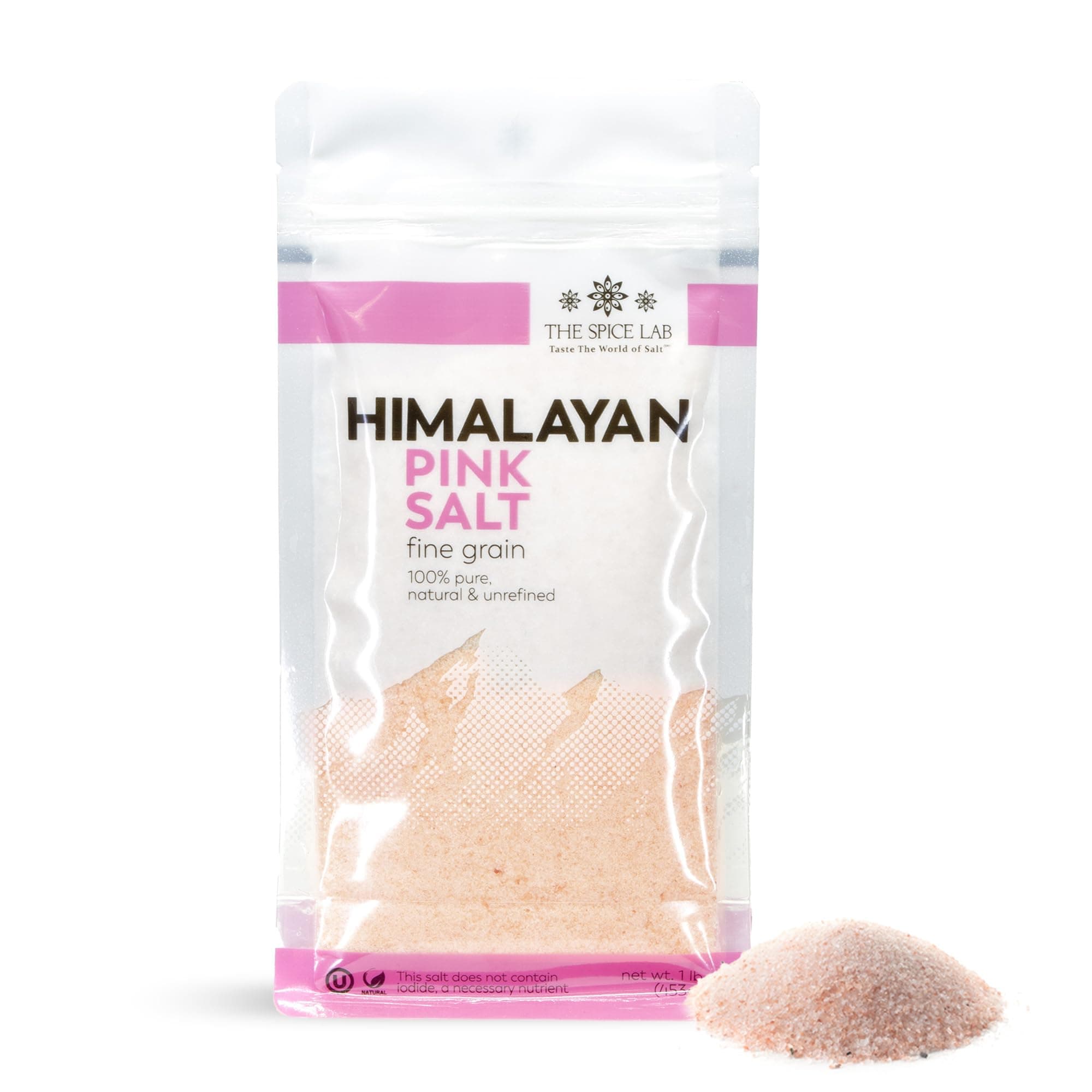 The Spice Lab Pink Himalayan Salt - Sea Salt (Fine) - 1 lb Bag - All Purpose Cooking & Table Salt - Non GMO Kosher Sea Salt - Nutrient and Mineral Dense for Health - 100% Certified 4040