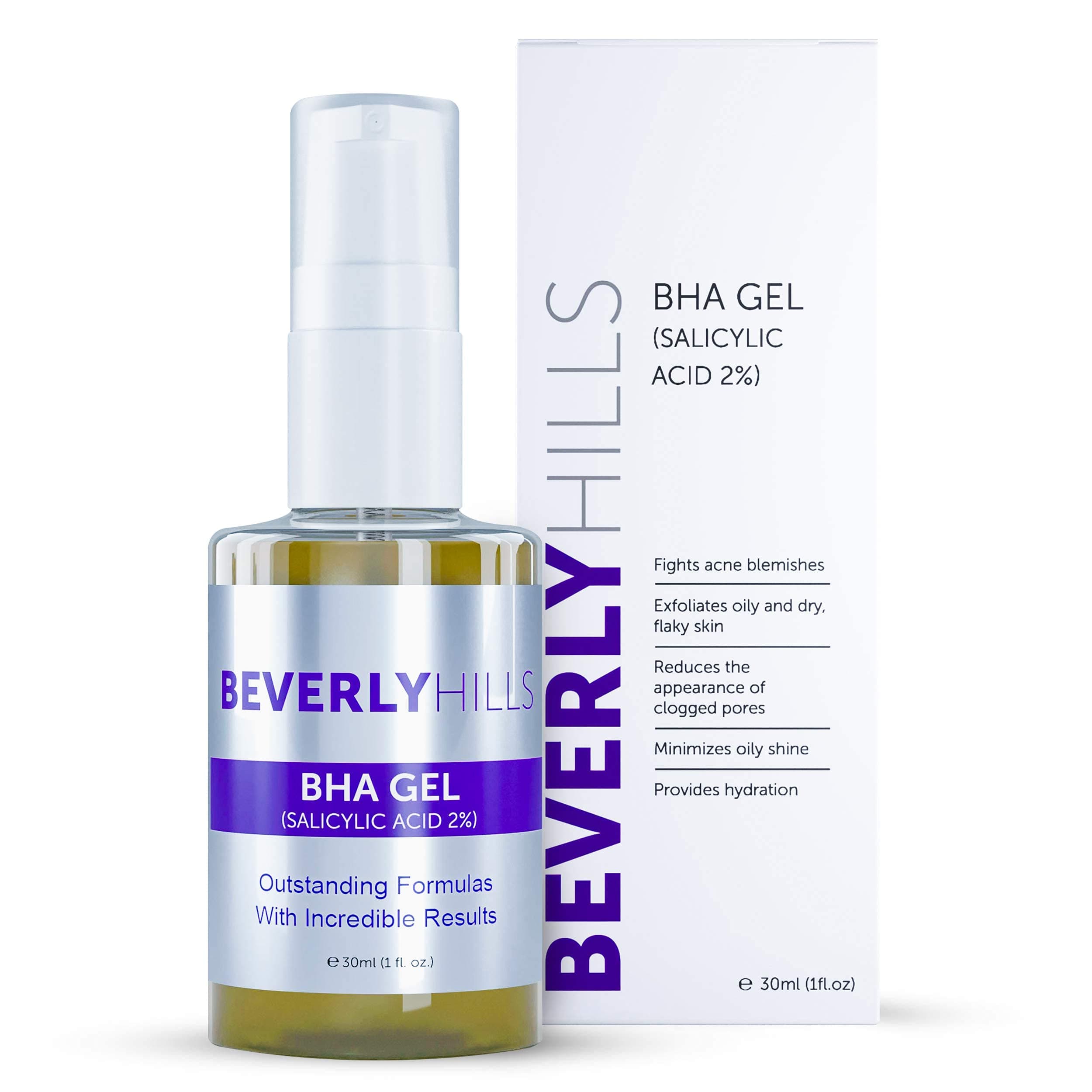 Beverly Hills BHA Gel 2% Salicylic Acid as Facial Exfoliator & Acne Treatment | BHA Exfoliant with Hyaluronic Acid for Skin Hydration, Blackheads & Deep Cleaning of Pores, 30mL (60 days supply)