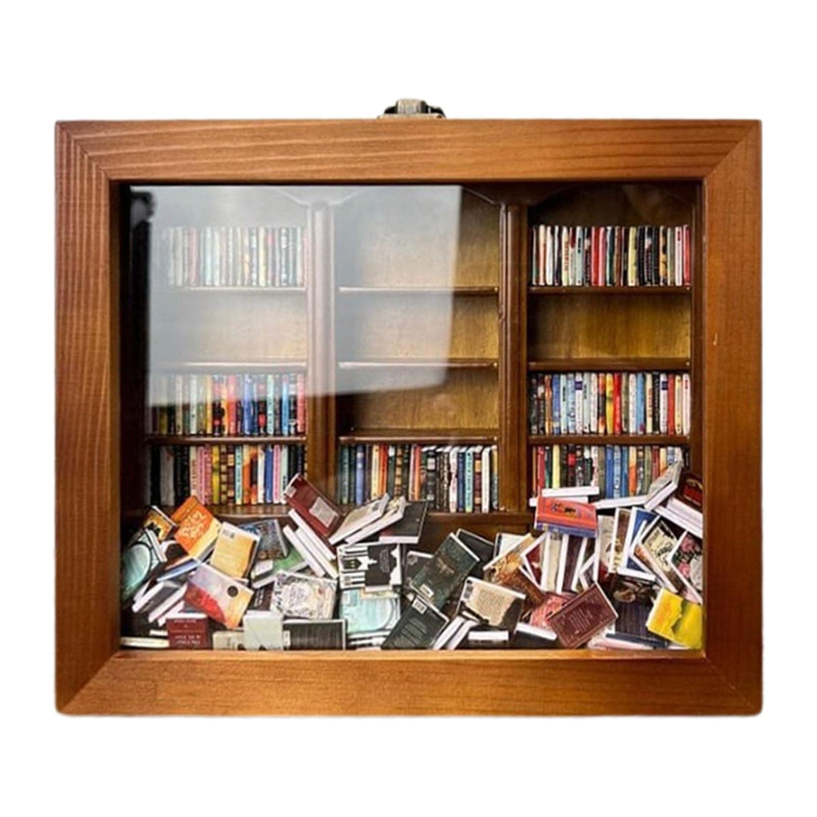 Kaxenig Shake Away Your Anxietys Bookshelf, Tiny Library, Wooden Bookshelf, Display Case Cabinet, Stress Reliever, Miniature Book Display Case Cabinet For Book Lovers