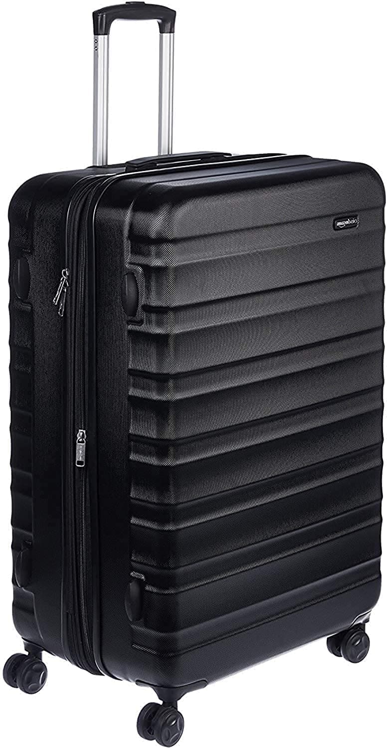 Amazon Basics Hardside Expandable Suitcase - ABS Travel Luggage with 4 Double Spinner Wheels - Scratch Resistant and Lightweight Construction - 52.6 x 32 x 78cm - Black