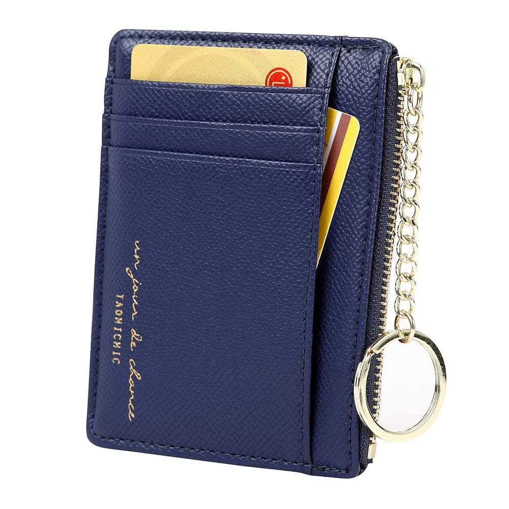 Women's 8 Cards Slim Minimalist Card Holder Coin Changes Purse Keychain Front Pocket Wallet