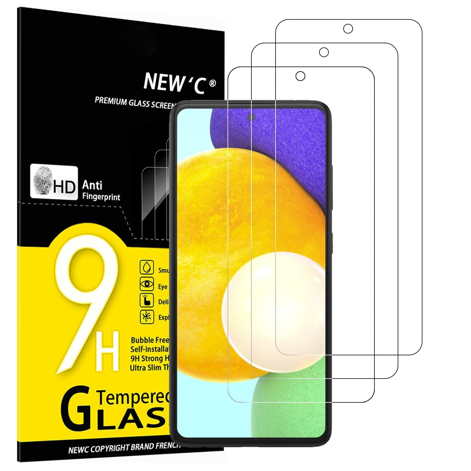 NEW'C 3 Pack Designed for Samsung Galaxy A52, A52 5G, A52S 5G Screen Protector Tempered Glass, Case Friendly Anti Scratch Bubble Free Ultra Resistant