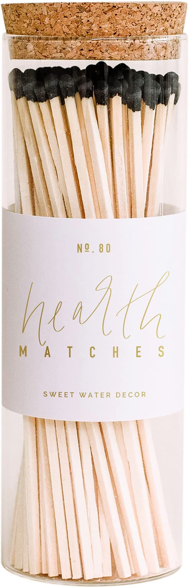 Sweet Water Decor 7" Hearth Matches in Apothecary Glass Bottle | Rustic Jar Approx. 80 Decorative Matchsticks with Strike Pad | Cute Candle Accessory Match Holder Long Matches for Fireplace (Black)