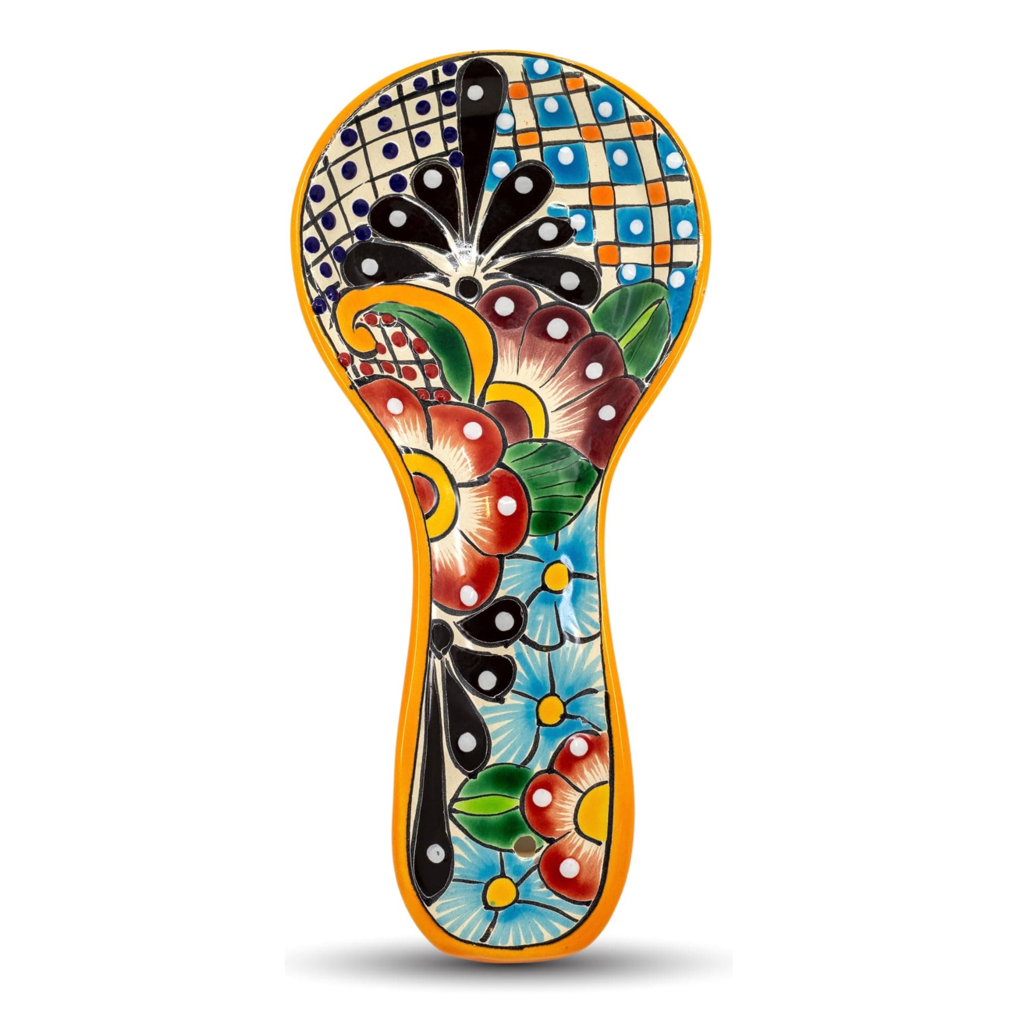 Talavera Spoon Rest – Hand-Painted Ceramic Utensil Rest Handmade in Mexico, 10" Large for Stove Top and Counter, Dishwasher Safe Lead Free, Gift Ready Cuchara Multicolor