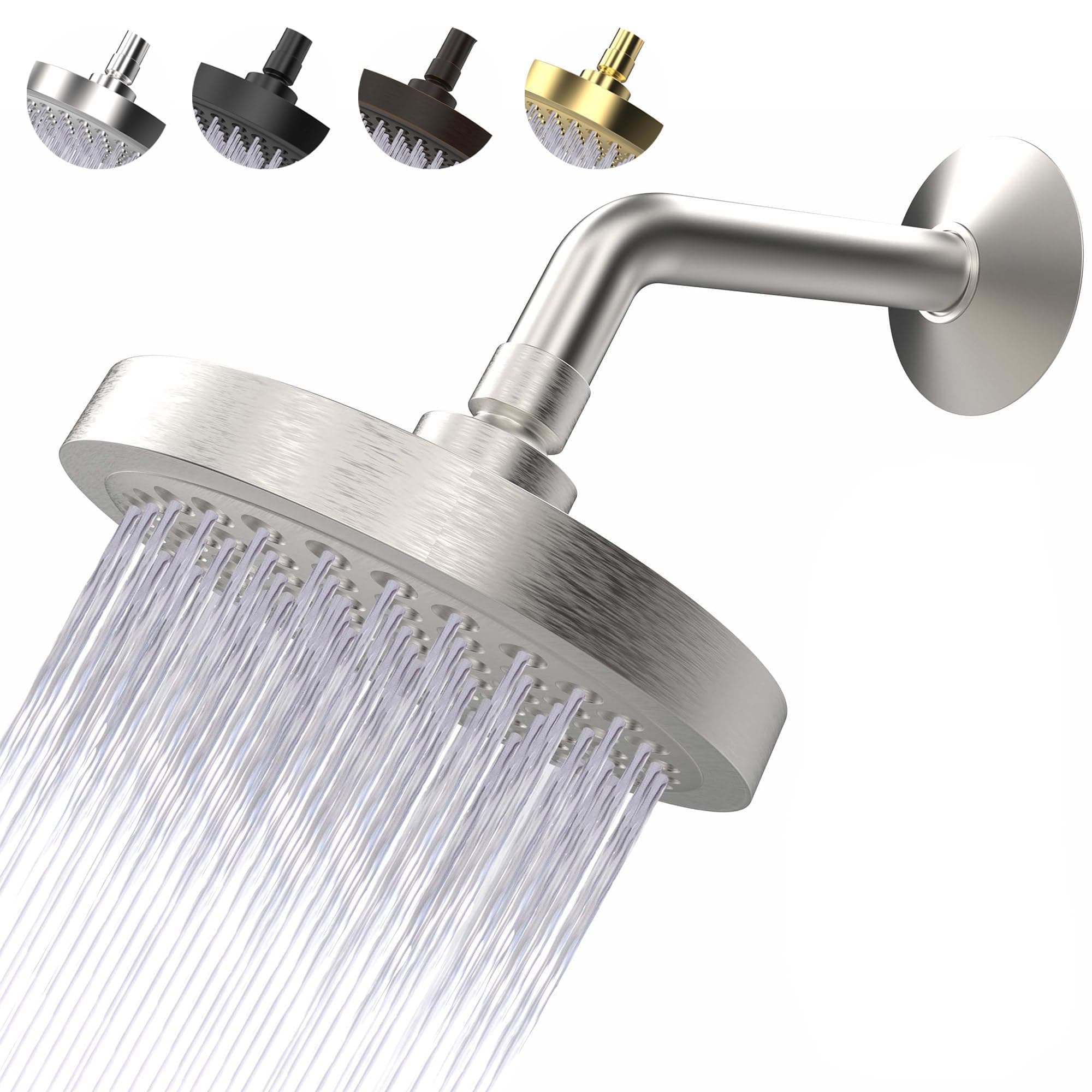High Pressure Shower Head - Anti-Clogging Silicone Nozzles - 2.5 GPM Removable Restrictor - Easy to Clean Adjustable Replacement - easy to install with Plumbers Tape - 6 inch - Brushed Nickel Finish