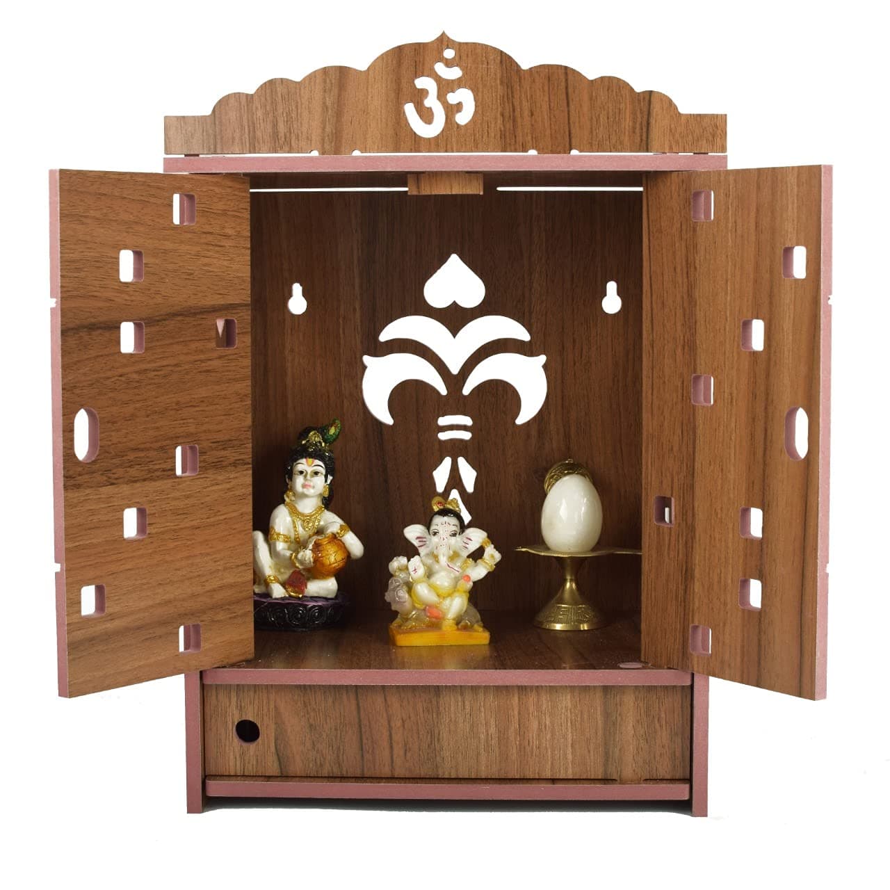 Pooja Mandir for Home Wall Hanging MDF Wooden Temple with Door (Wooden)
