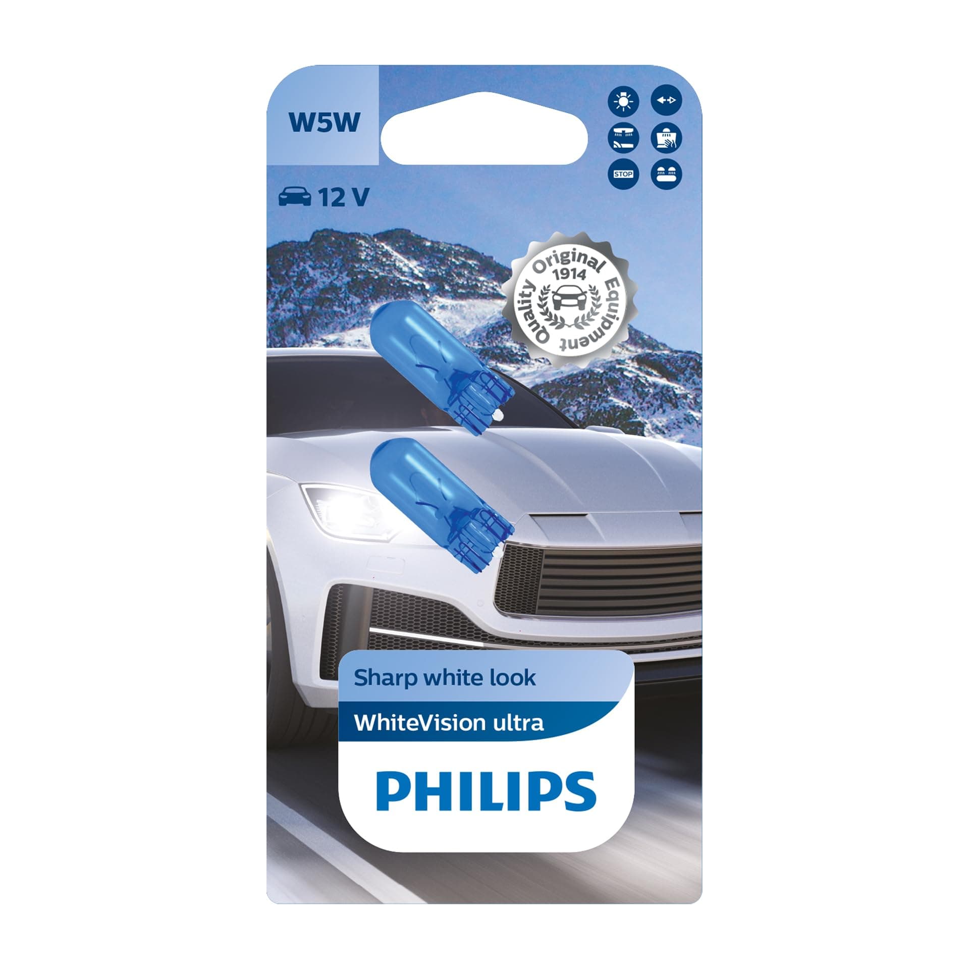 Philips WhiteVision ultra W5W car signaling bulb, White, Double blister