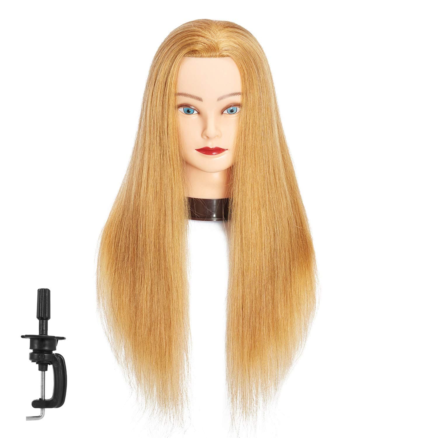 training head 24"-26" 100% Human hair Mannequin Cosmetology Manikin Head Doll Head with free Clamp (Blond A)