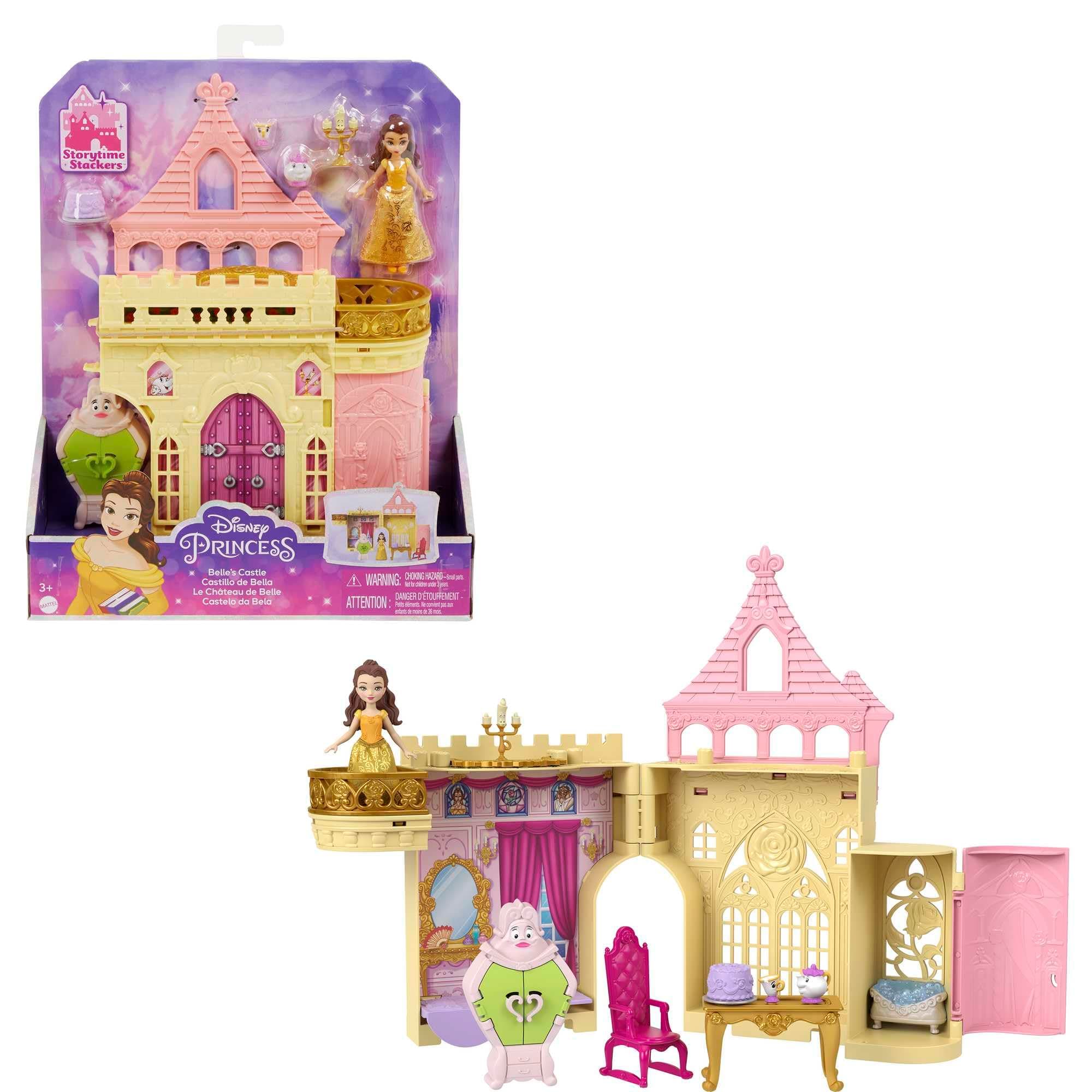 ​Disney Princess Toys, Belle Stackable Castle Doll House Playset with Small Doll and 8 Pieces, Inspired by the Disney Movie, Kids Travel Toys and Gifts