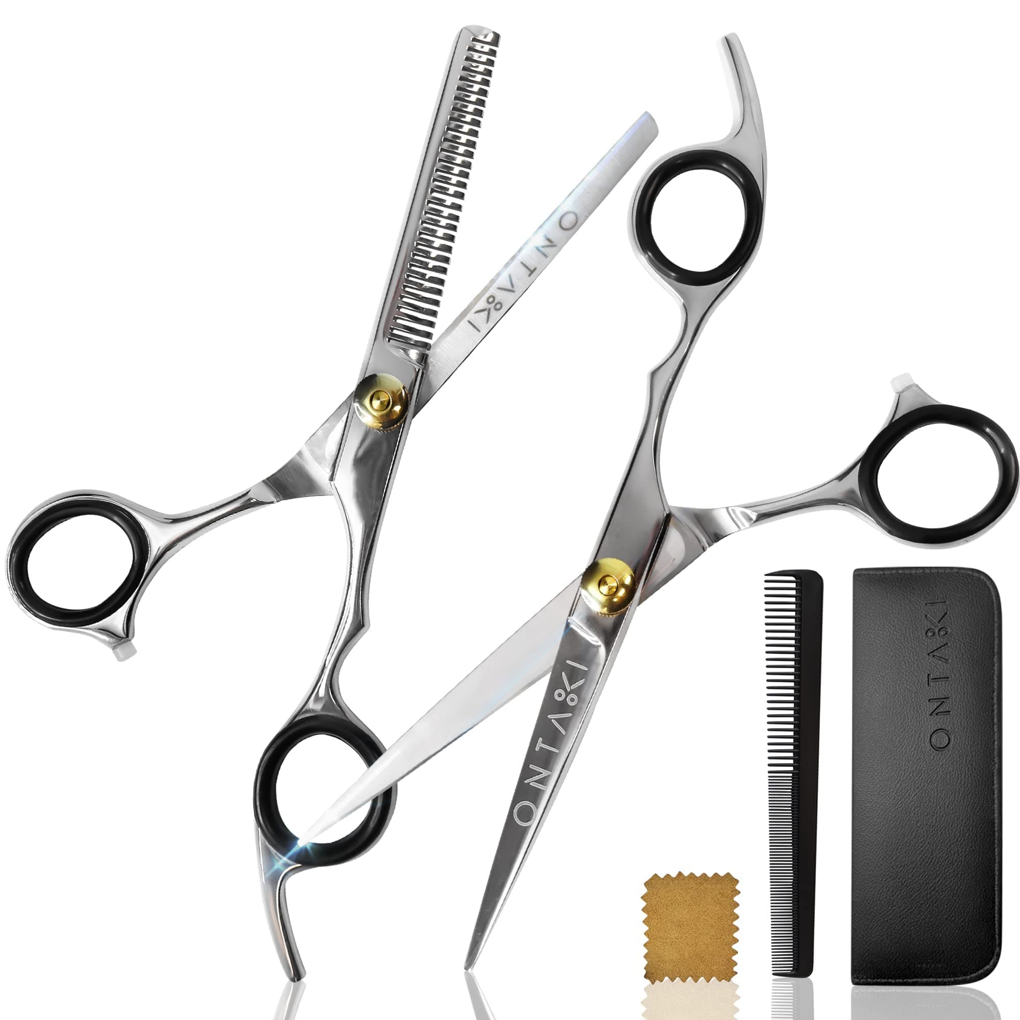 Hair Scissors & Thinning Shears Kit - 7 in, Silver, Japanese Steel - Precision Hair Cutting Scissors - Ergonomic Comfort Grip with Thinning Shear - Includes Styling Comb & Pouch