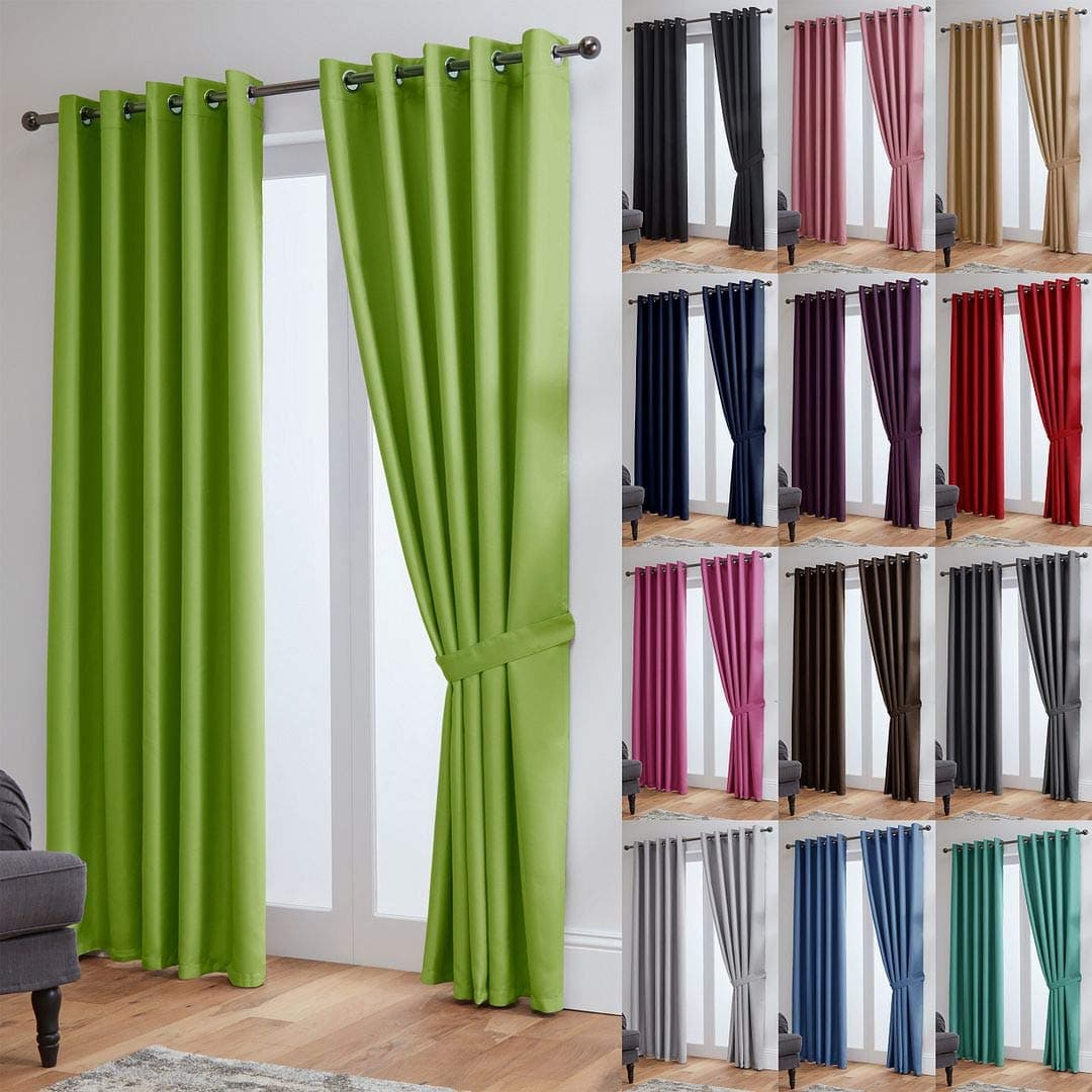 John Aird Blackout Curtains Including Tie Backs (Lime, W 66" x L 54" (2 Panels) Thermal Energy Saving Eyelet Curtains for Bedroom & Living Room