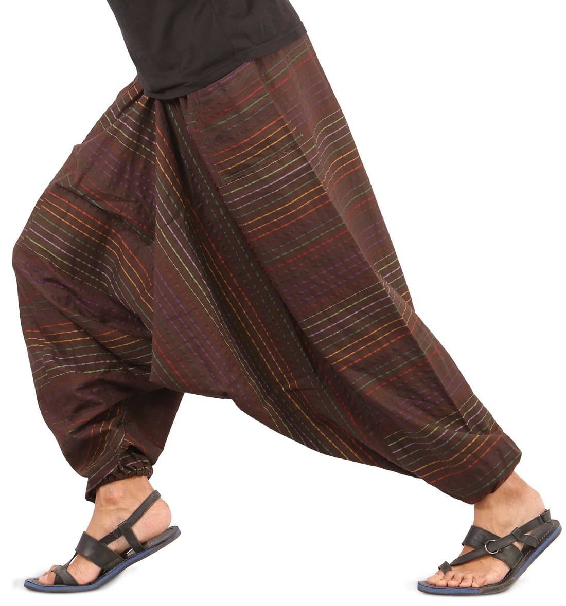 Mens Baggy Yoga Hippie Boho Aladdin Alibaba Harem Pants One Size Handmade (Brown - Style I)