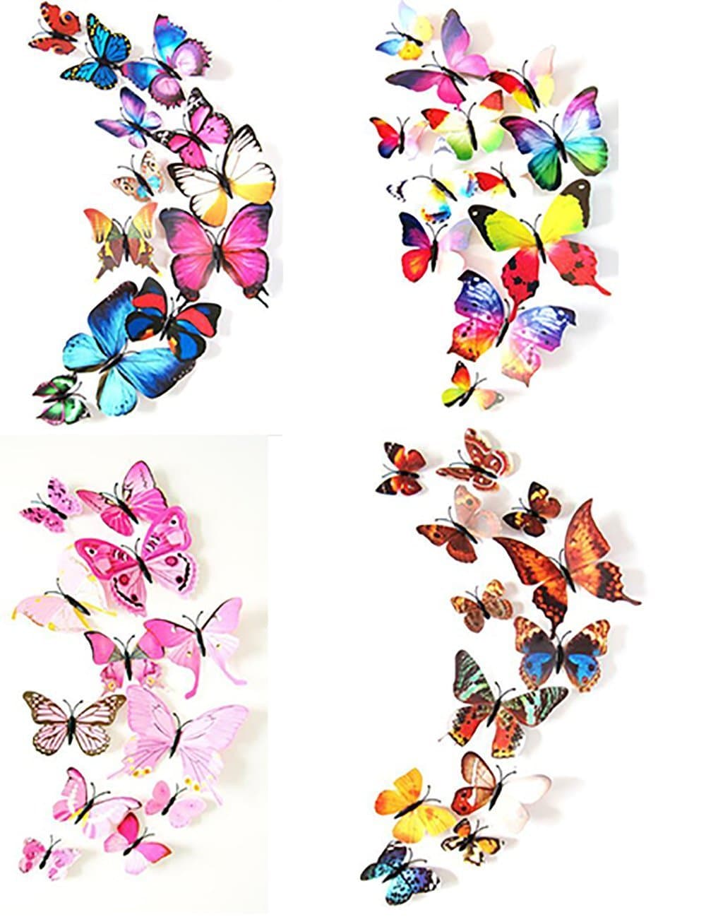 HDYD 48Pcs 3d Butterfly Stickers Wall Stickers Crafts Butterflies with Sponge Gum and Pins（4 Color)