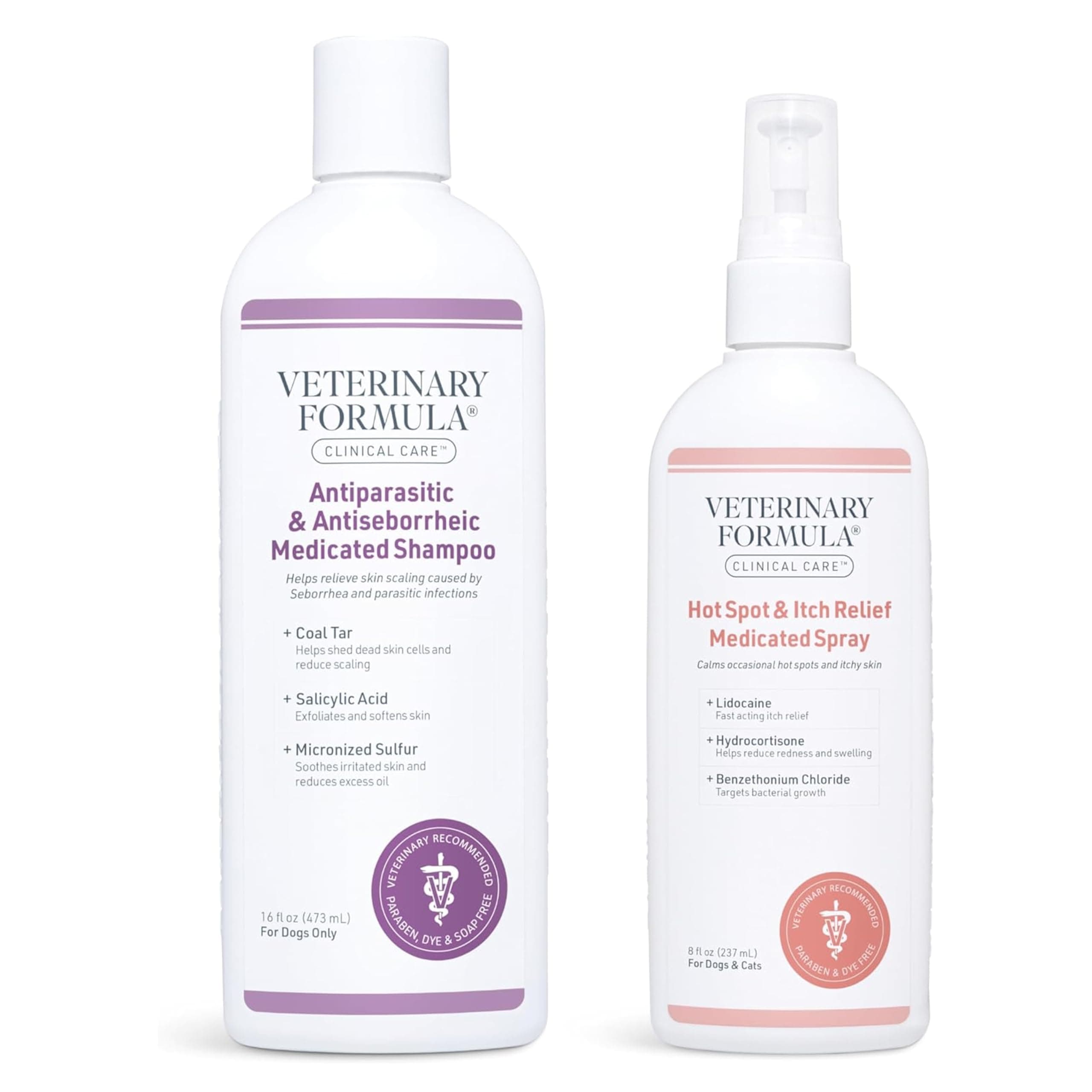Clinical Care Antiparasitic & Antiseborrheic Medicated Dog Shampoo & Clinical Care Hot Spot & Itch Relief Medicated Spray, 8oz