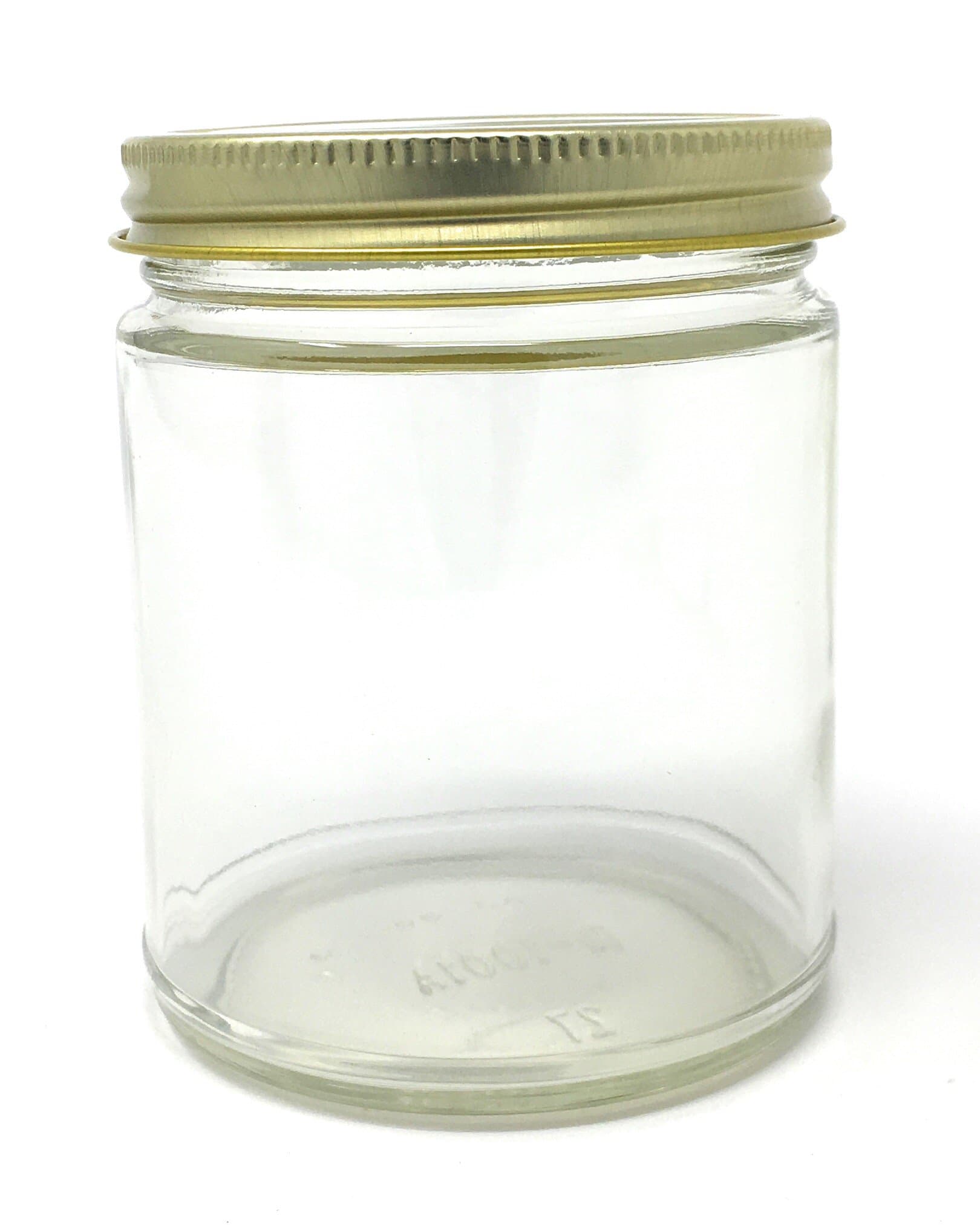 9 oz Straight Sided Glass Jar with Gold Metal Continuous Thread Lid by Richards Packaging 12-pack