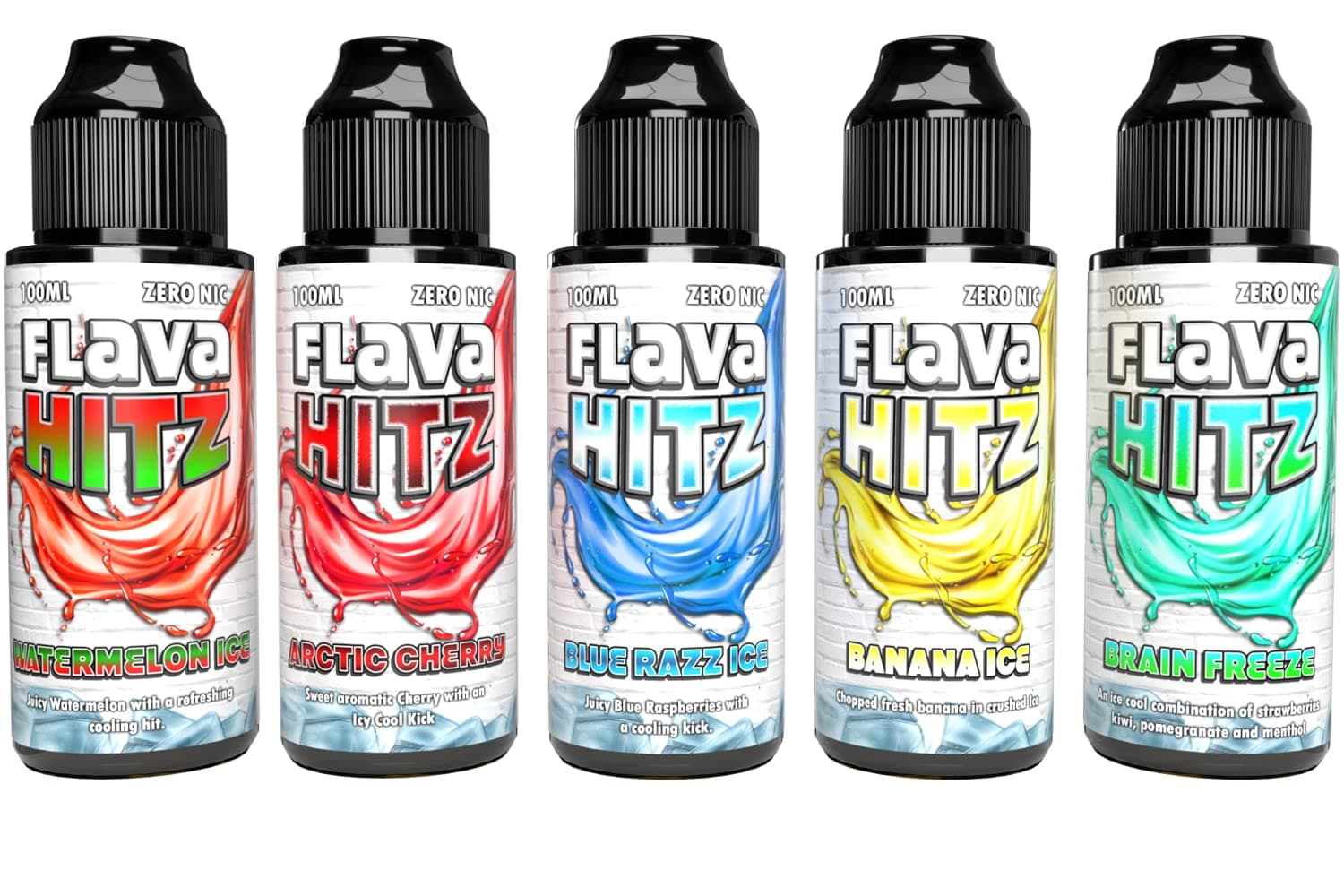 Flava Hitz, 5 x 100ml Premium E Liquid 0mg (No Nicotine) Fruits Ice Pack | 70vg/30pg | Vape Juice | Cloud Chaser | 120ml Shortfill