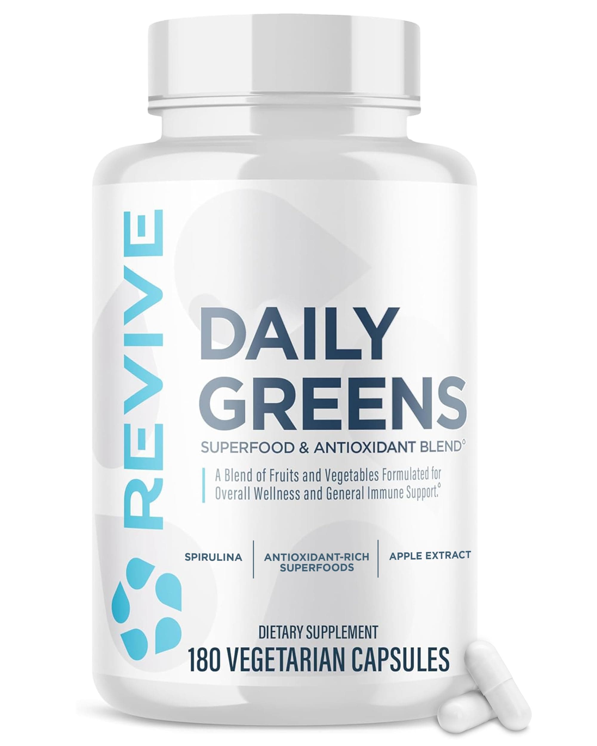 MD Daily Greens Supplement for Men & Women - Superfood & Antioxidant Blend w/Digestive Enzymes, Prebiotics & Probiotics for Immune Support, Digestive & Gut Health - 180 Capsules (60 Servings)