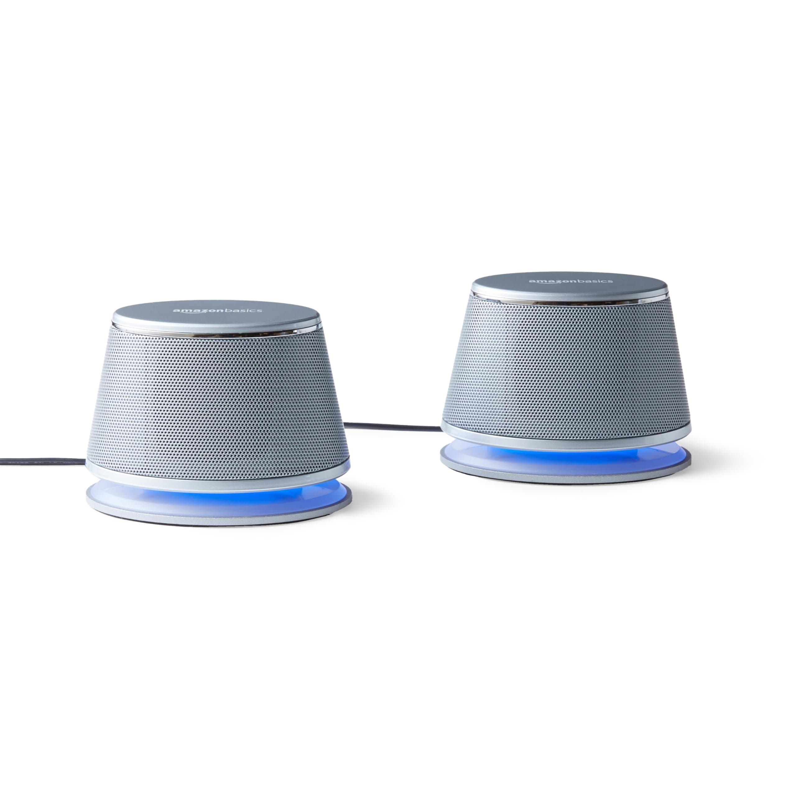 Amazon Basics Stereo 2.0 Speakers for PC or Laptop, 3.5mm Aux Input, USB Power, 1 Pair, Silver