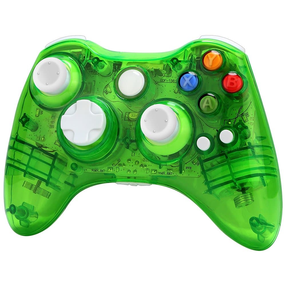 Uniway Xbox 360 wireless controller, XC03 transparent Xbox controller wireless PC Gamepad with LED-Green