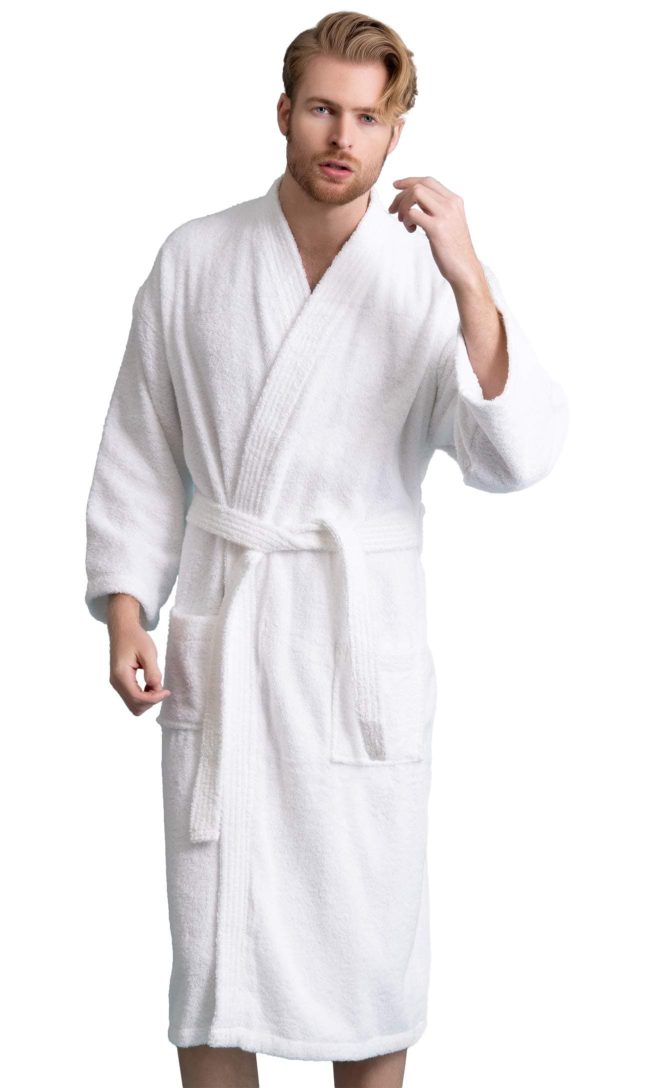 Men's Robe, Turkish Cotton Terry Kimono Spa Bathrobe (White, Large)