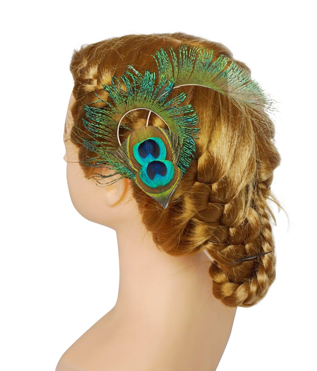 Blank K Peacock Feather Hair Clips Wedding Prom Carnival Headpieces Derby Tea-Party Hat Blue
