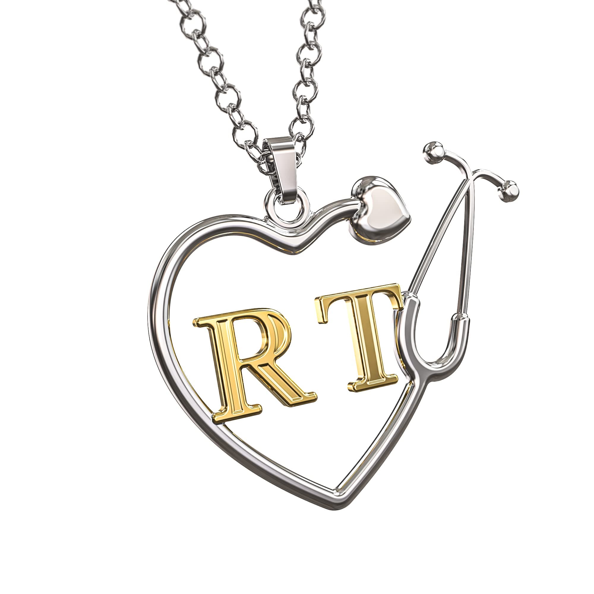 Caring Hands GiftsRT Respiratory Therapist Stethoscope Heart Necklace, RT Gift, RT Pendant