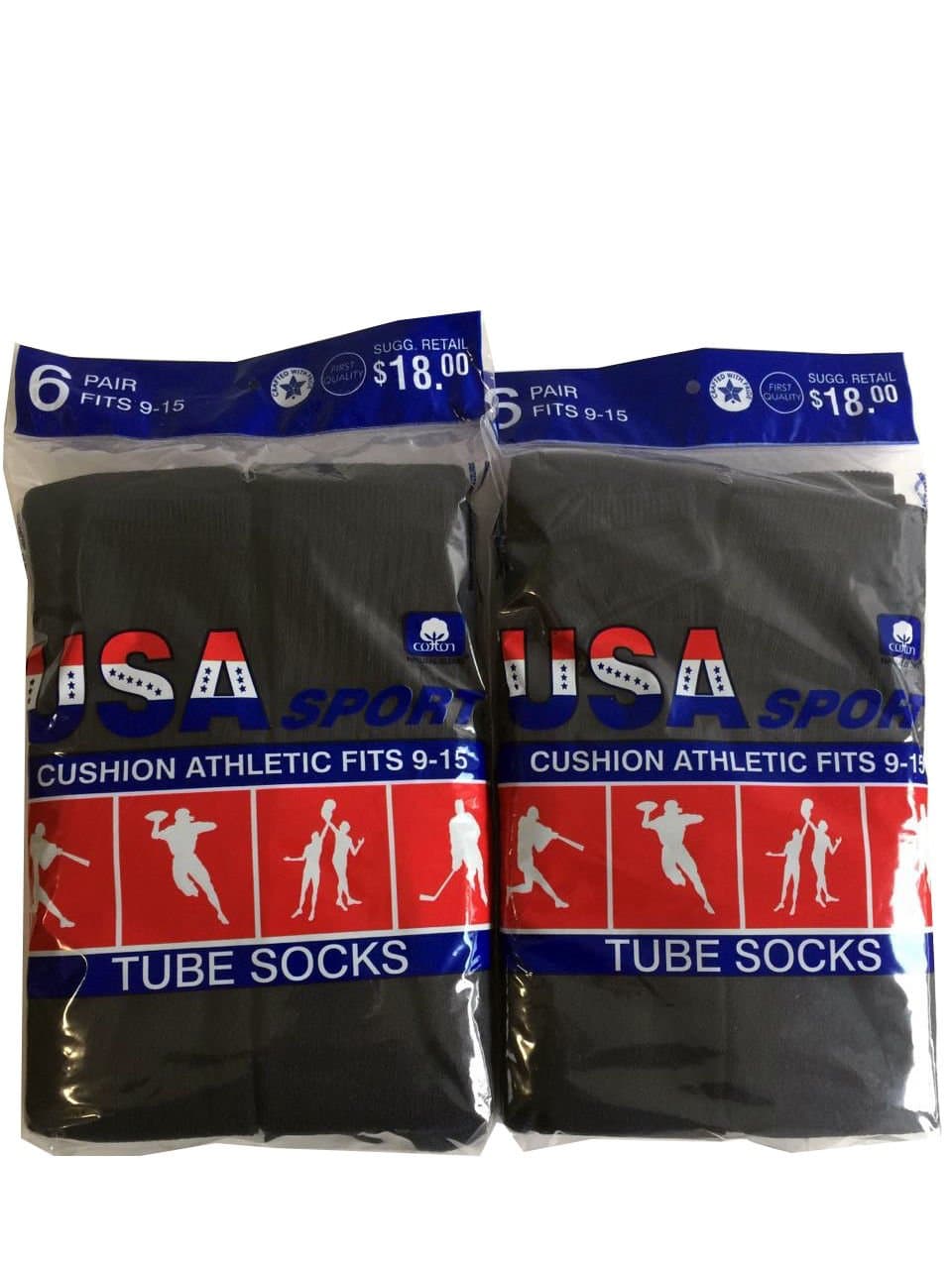 USA SportMen's Cotton Athletic Tube Socks Size 9-15 Made in USA