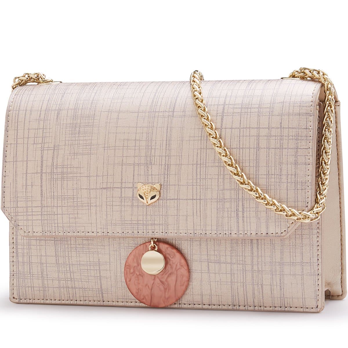 Small Leather Crossbody Bags for Women, Genuine Leather Ladies Mini Shoulder Bags with Metal Chain Strap Women's Casual Phone Purses Girls Fashion Compact Messenger Bags Womens Mini Satchel (Gold)